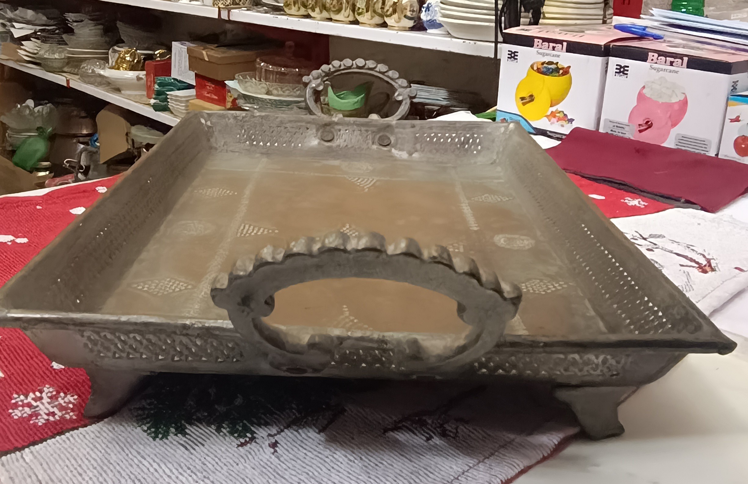 سینی مسی لب توری پایه دار قدیمی