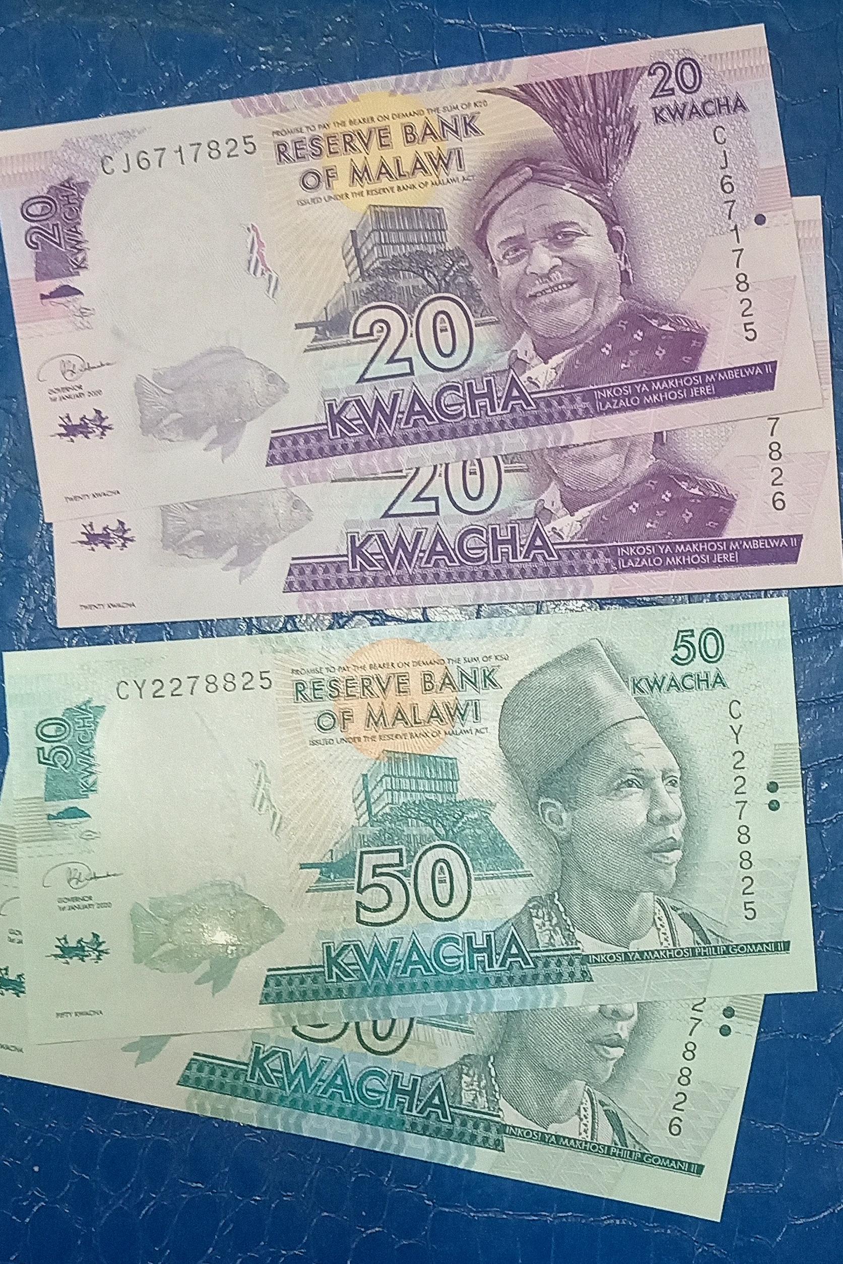 2 جفت اسکناس مالاوی با دو شماره آخر 25 و 26