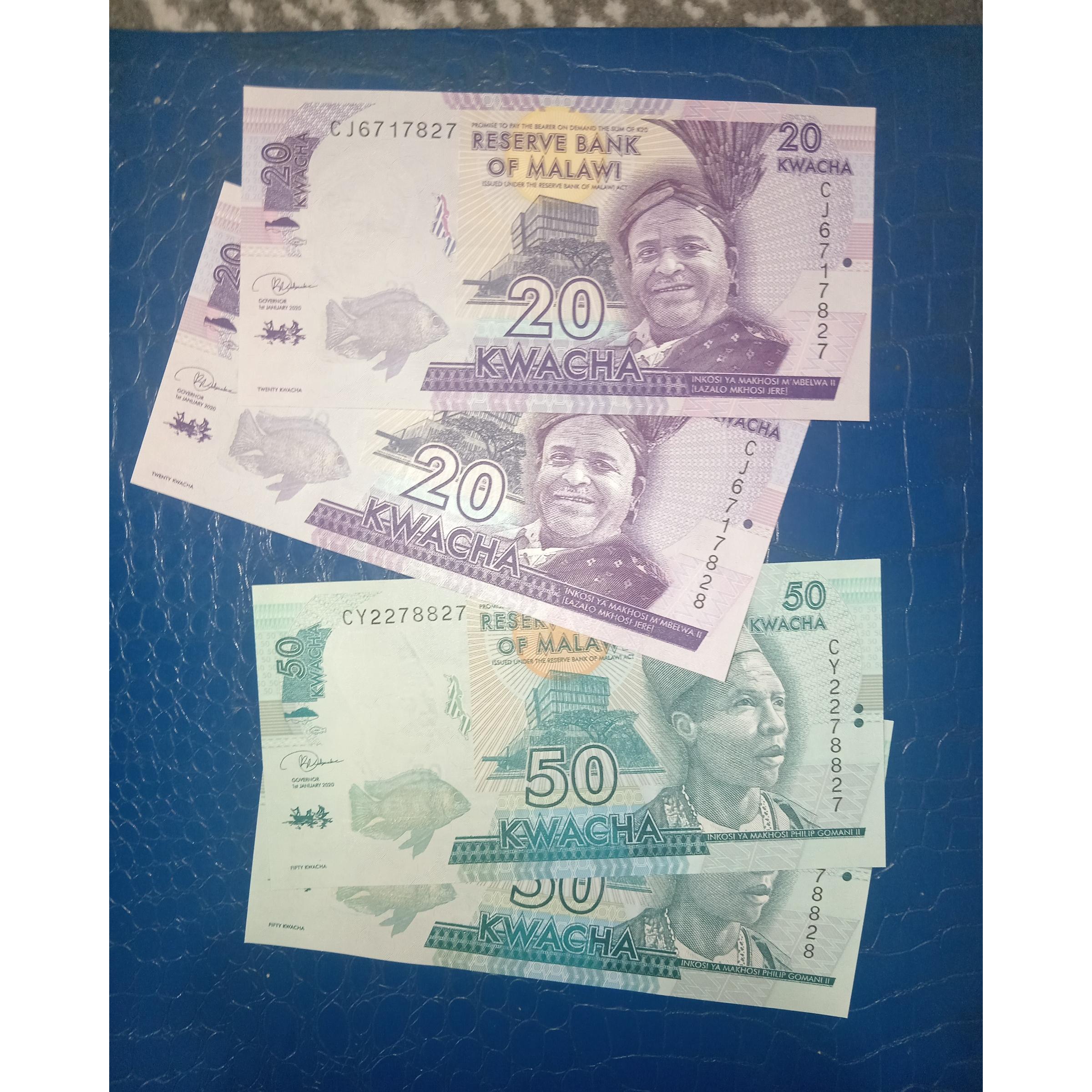 2 جفت اسکناس مالاوی با دو شماره آخر 27 و 28