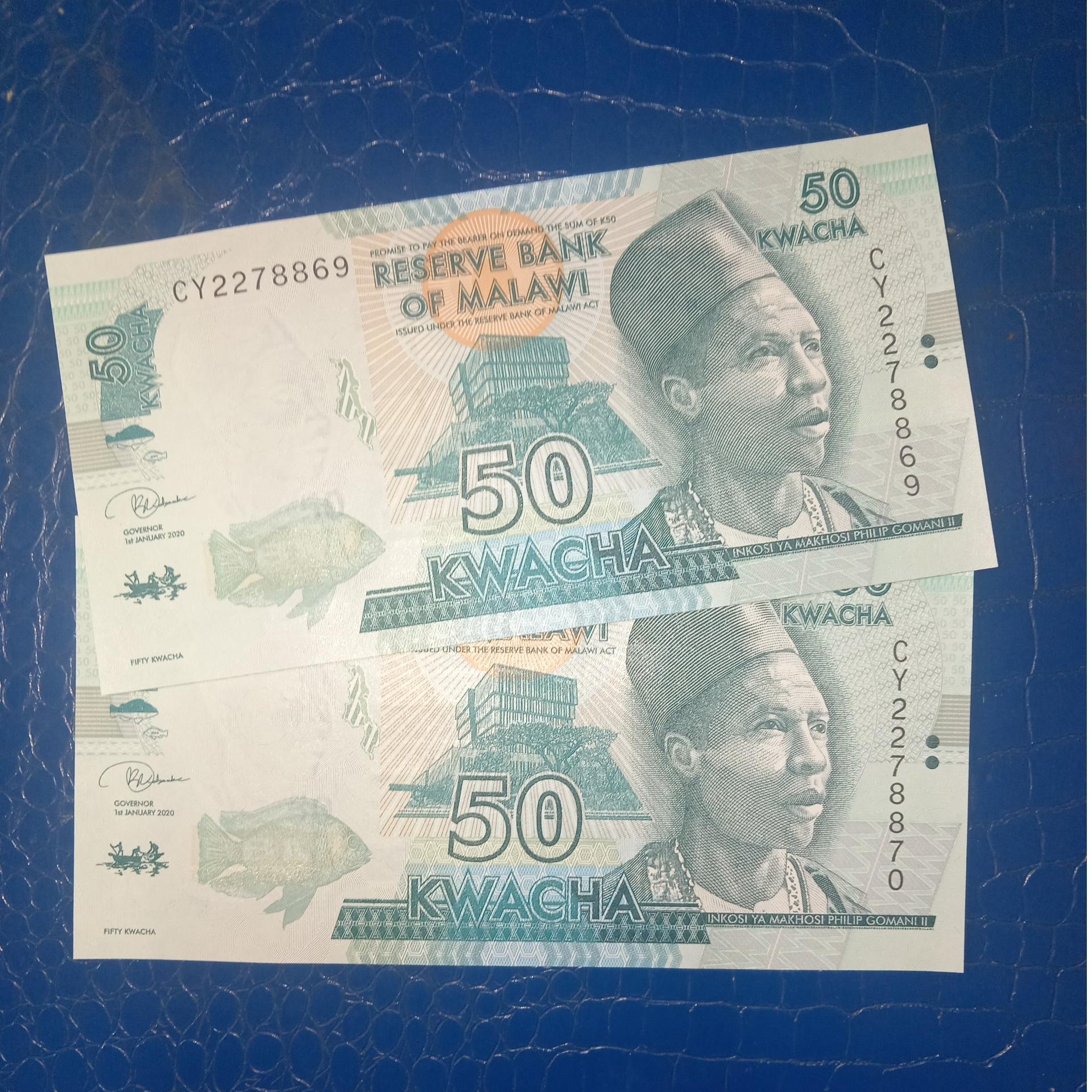 یک جفت اسکناس مالاوی با دو شماره آخر 69 و 70
