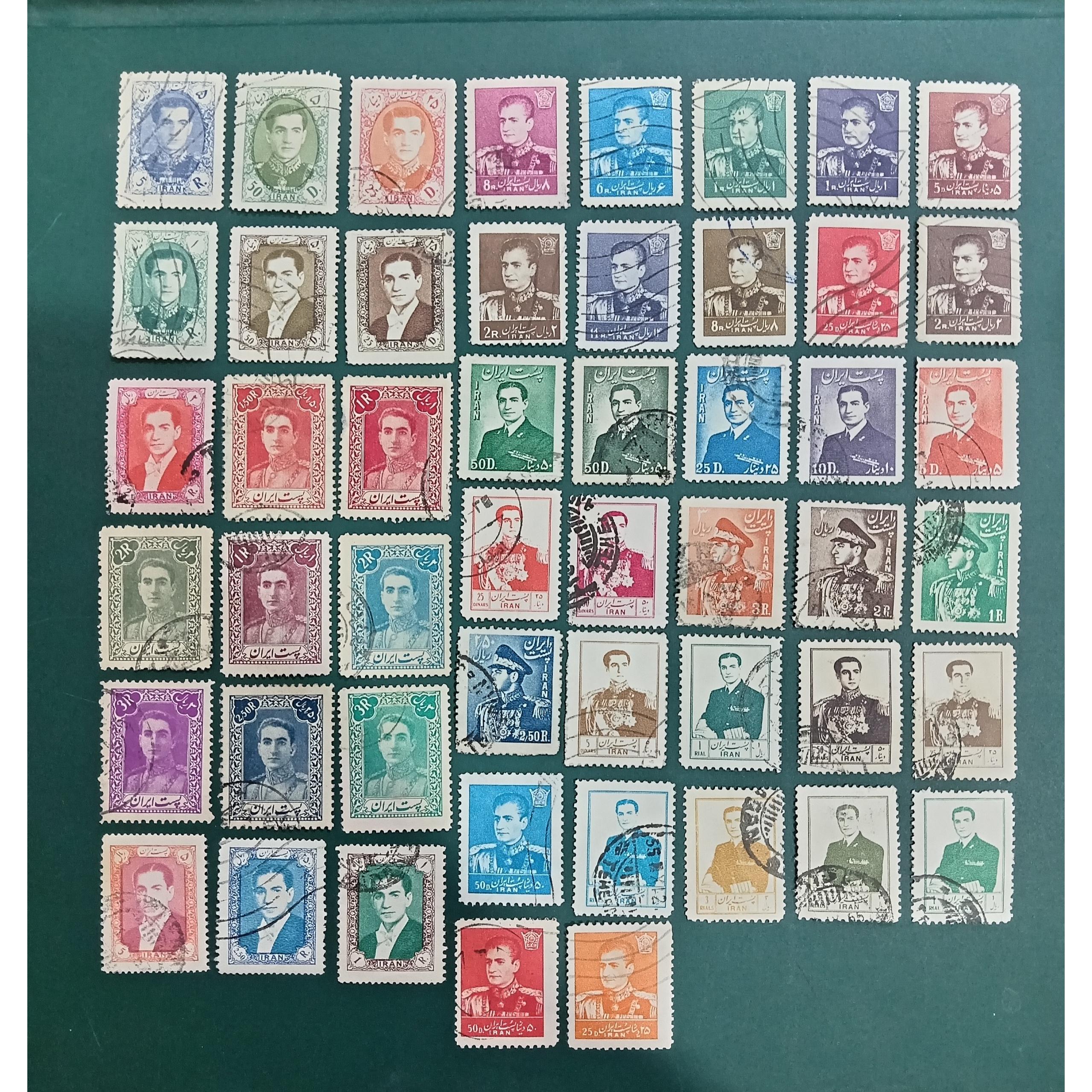 50 قطعه تمبر با تصویر محمدرضاشاه-بدون تکرار