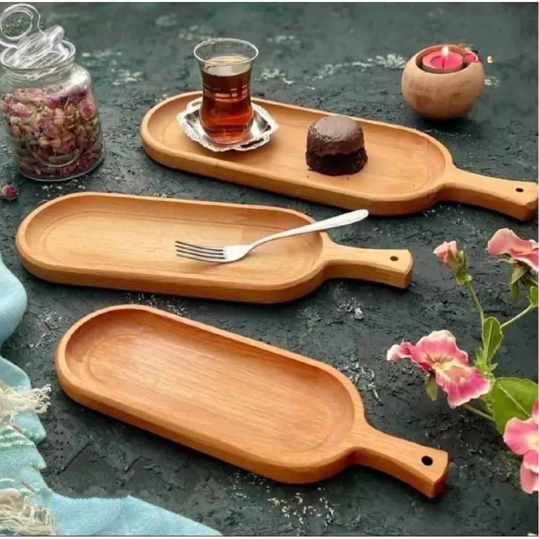 سینی بیضی دسته دار چوبی متوسط