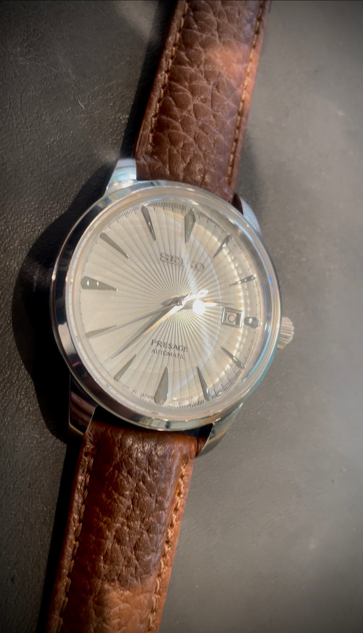 ساعت اتوماتیک سیکو پرساژ صفحه سفید بند چرم