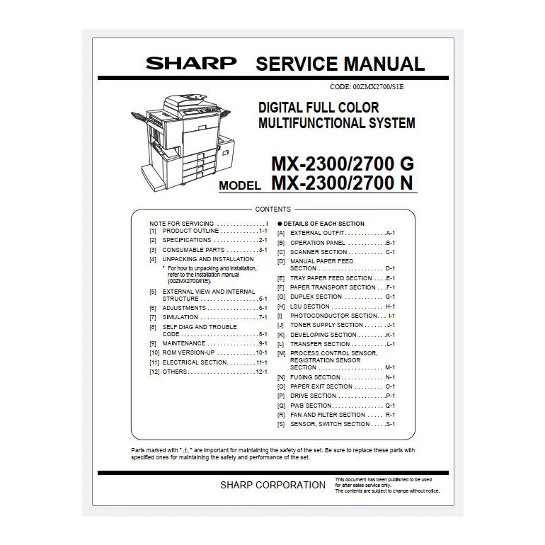دانلود دفترچه راهنمای تعمیرات فتوکپی شارپ SHARP MX