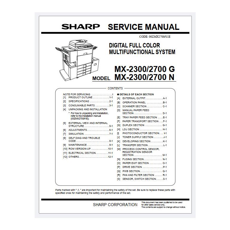 دانلود دفترچه راهنمای تعمیرات فتوکپی شارپ SHARP MX