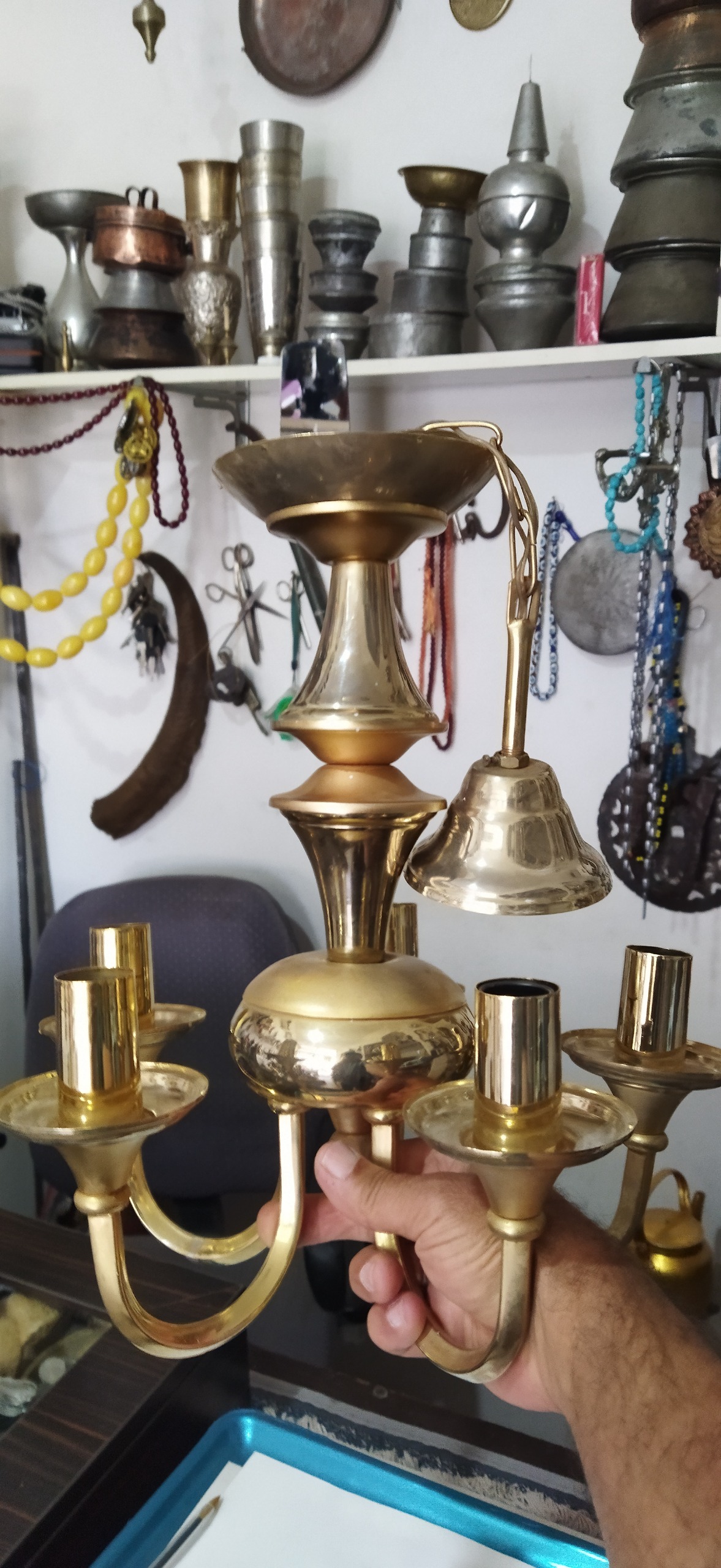 لوستر برنجی آب طلا قدیمی