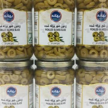 زیتون اسلایس شده700گرم بهانه بسته بندی 12 عدد