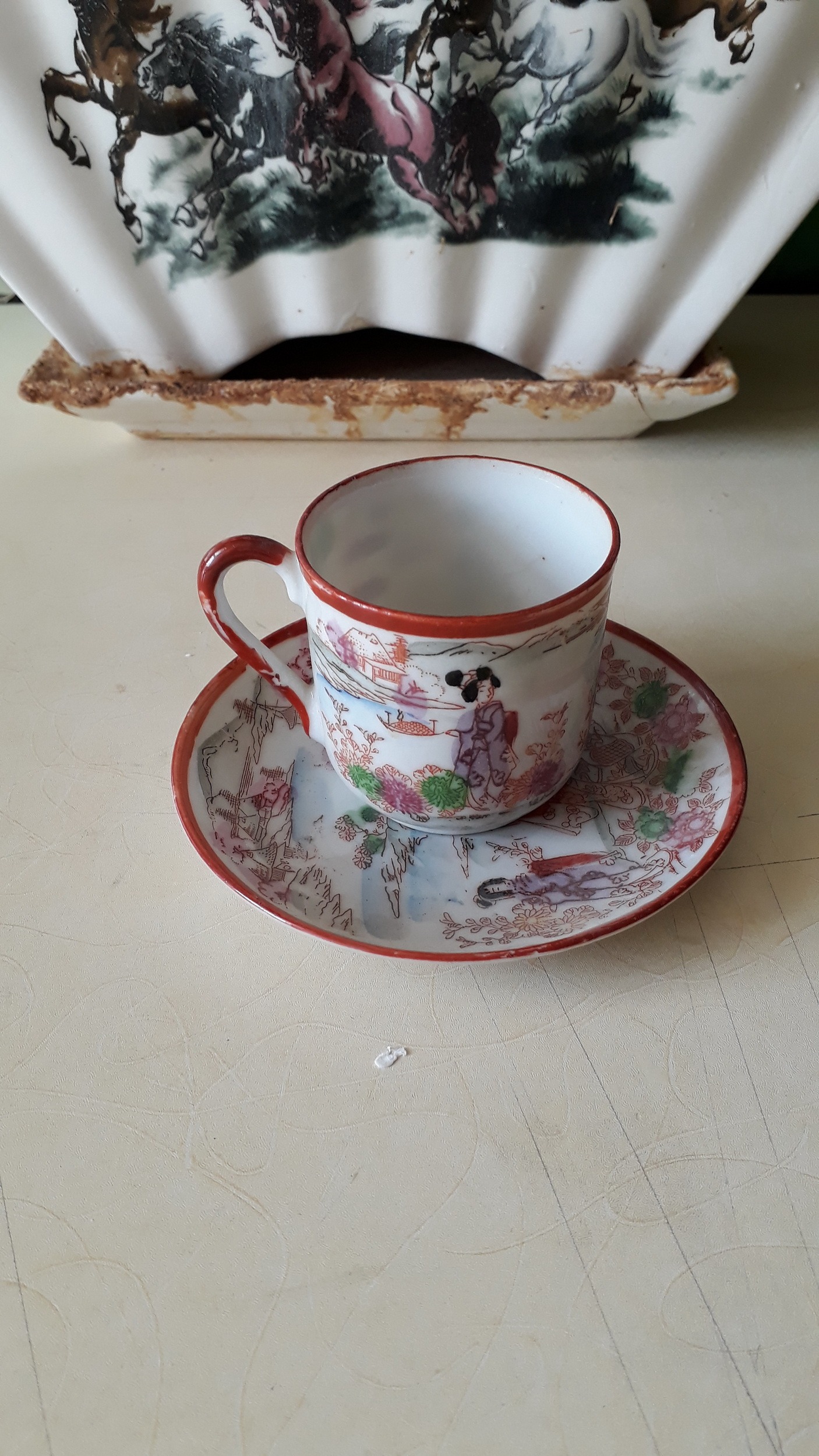 فنجان و نعلبکی ظریف قدیمی چینی ژاپنی نایاب