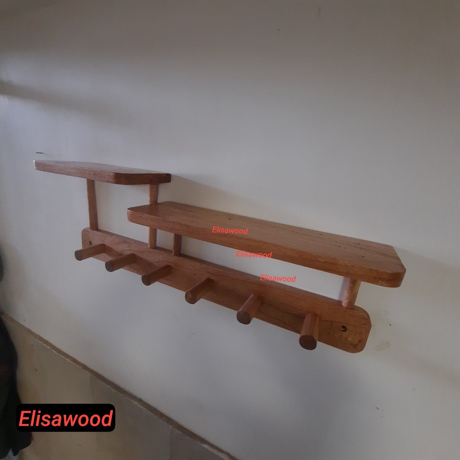 جالباسی 6 قلابه شلف دار چوبی