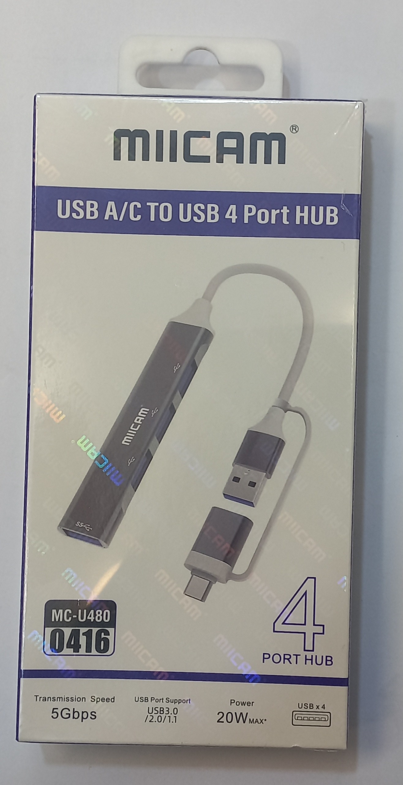 هاب USB 20W همراه با ورودی TYPE/C گوشی/لپ تاپ/کیس