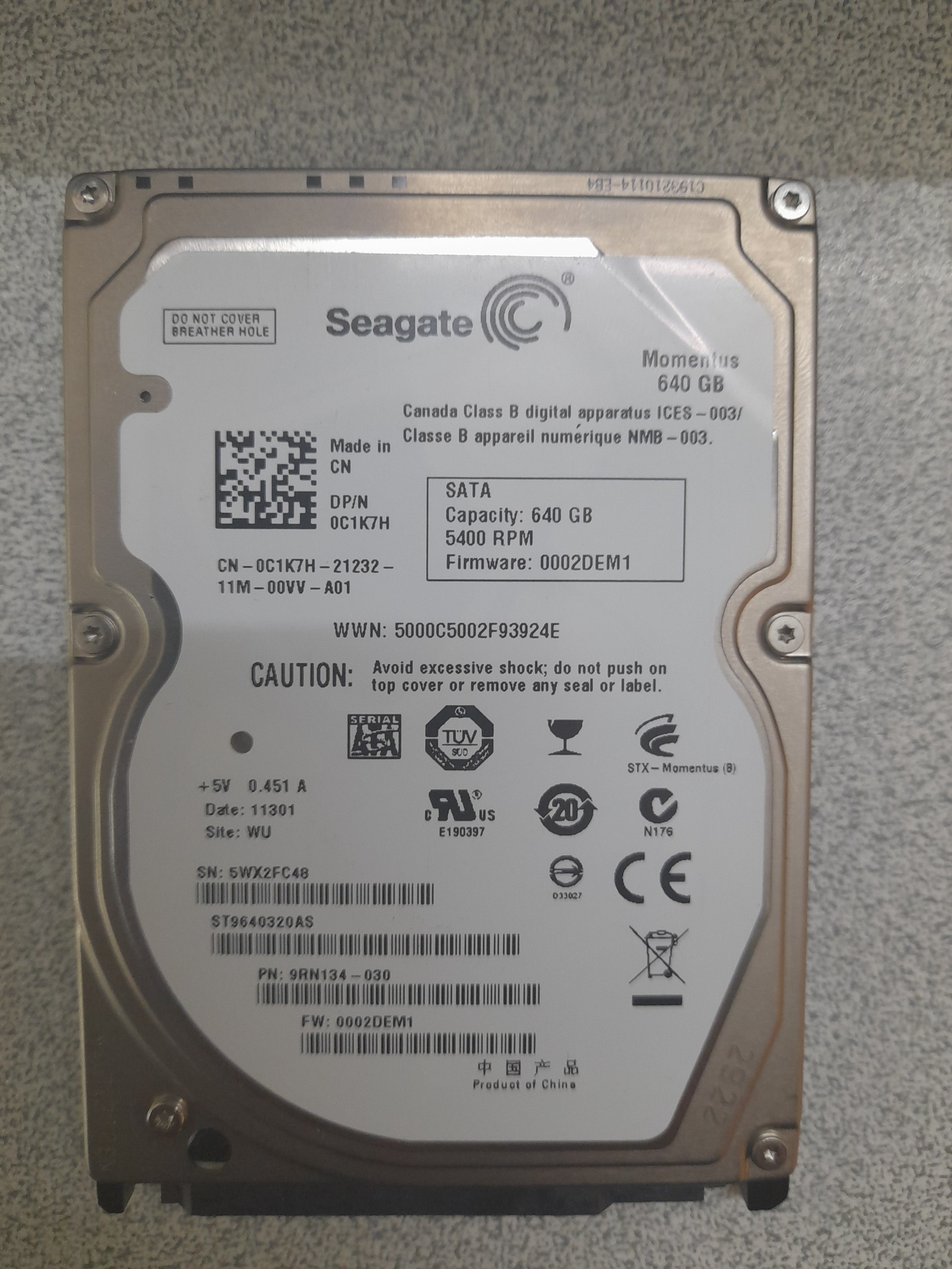 هارد 640 سیگیت کم کارکرد