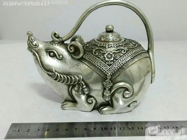 قوری موش برنزی دکوری ابکاری نقره نماد سال تولد