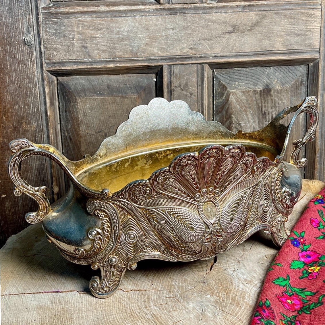 ژاردینیه قدیمی برنجی و ابکاری سیلورپلیت