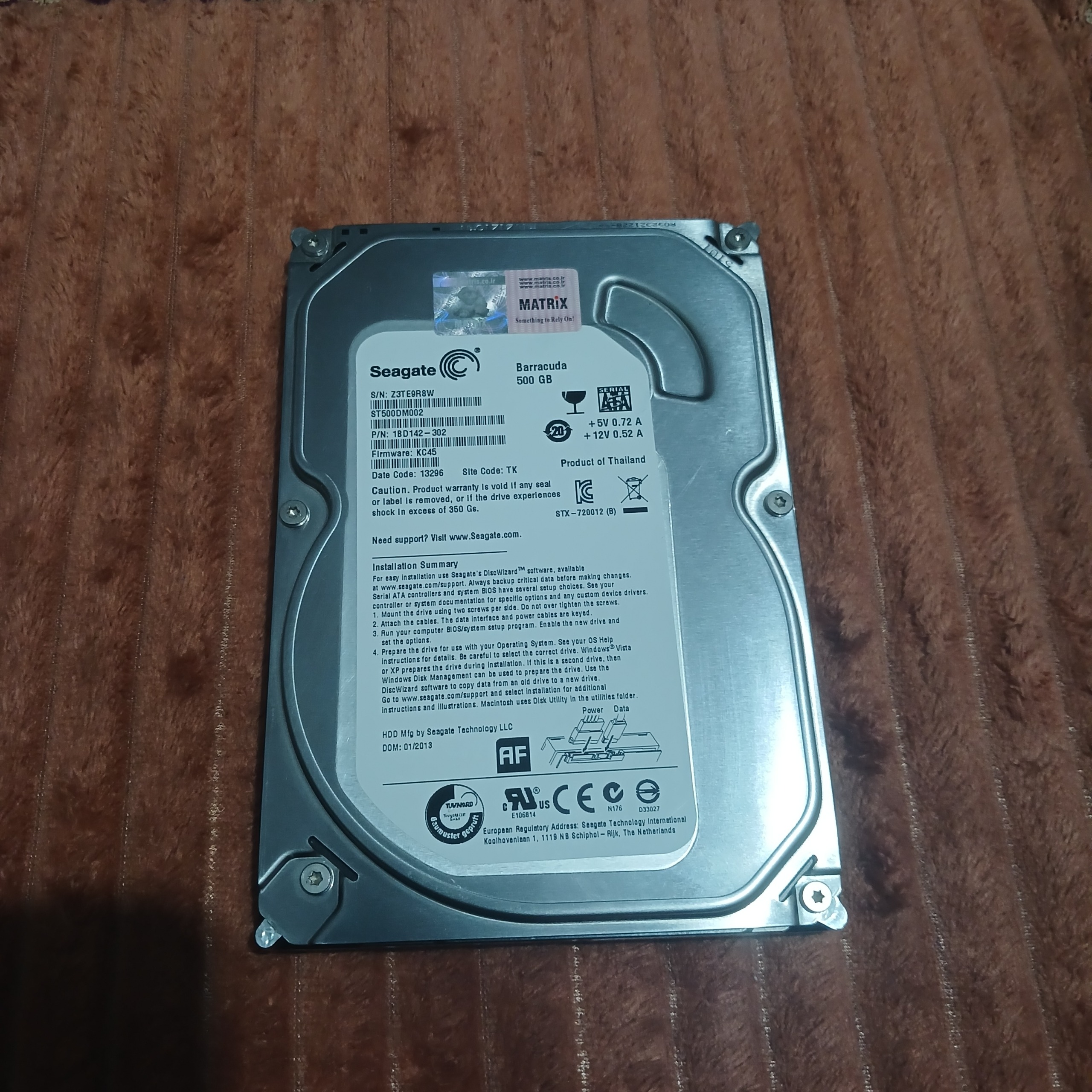 هارد 500 گیگ SEAGATE سلامت 100 کم کارکرد