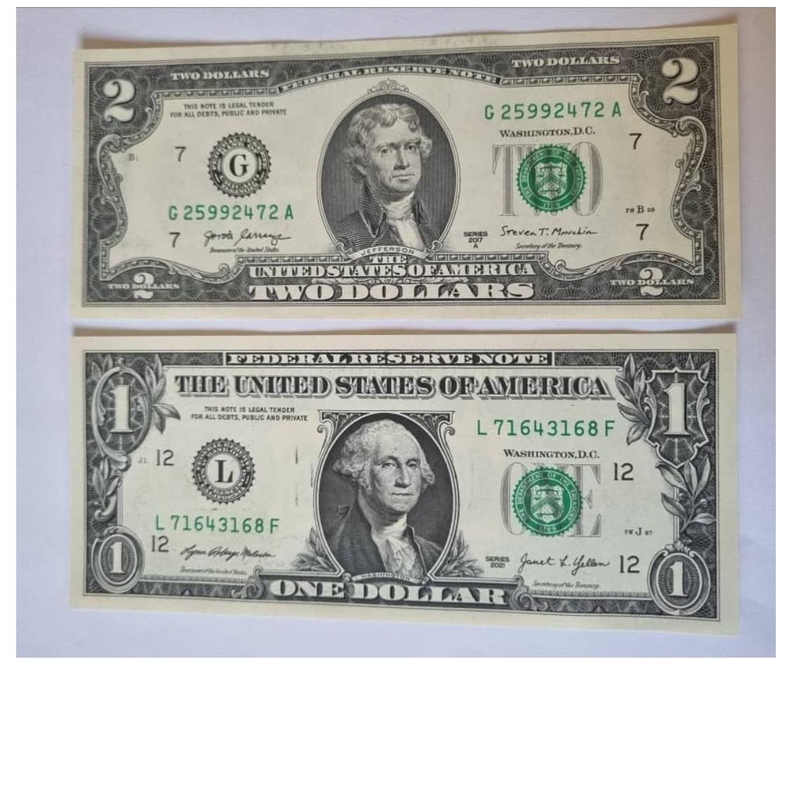 1 و 2 دلار آمریکا