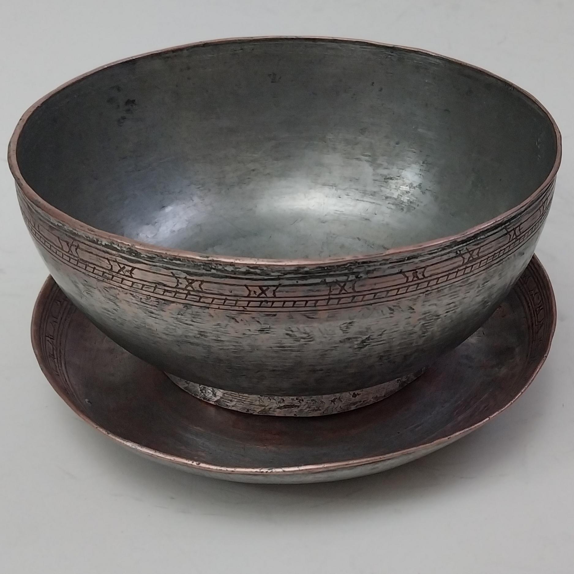 ست قاب و قدح مسی قاجاری (کاسه و بشقاب)