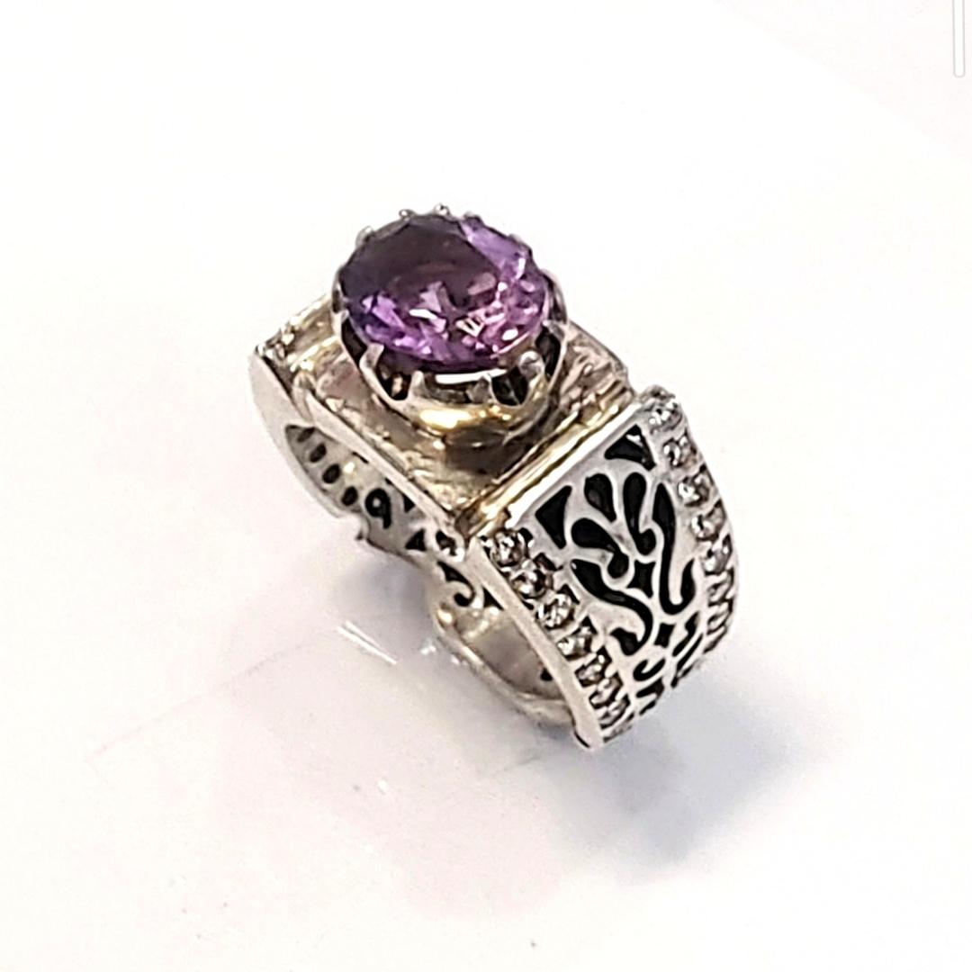 انگشتر آماتیست معدنی حدود 4 قیراطی