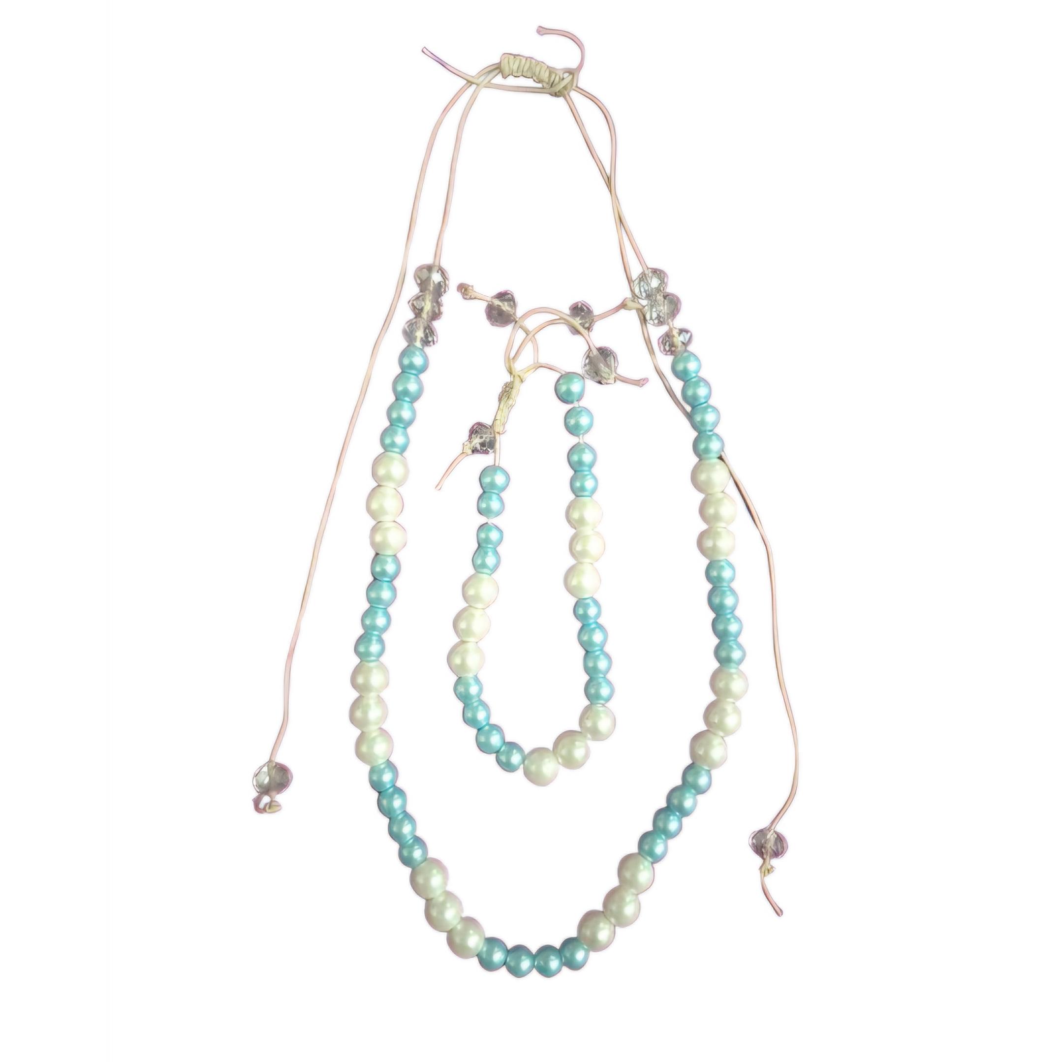 ست گردنبند و دستبند دستساز مهرهای آکریلیک صدفی