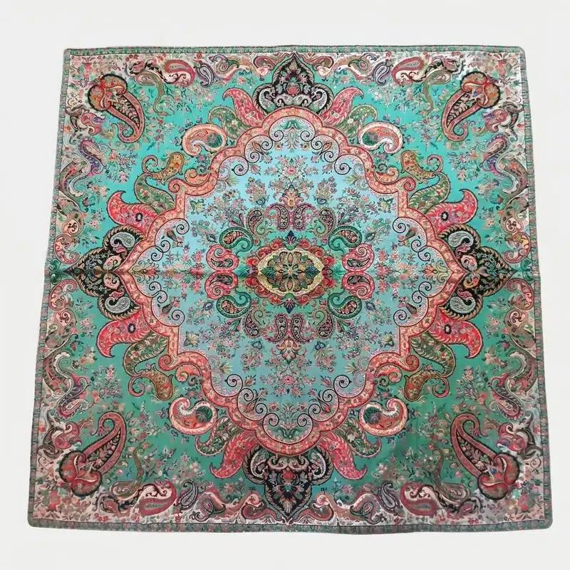 رومیزی ترمه ابریشم سایز 11 طرح سلاطین رنگ سبزآبی
