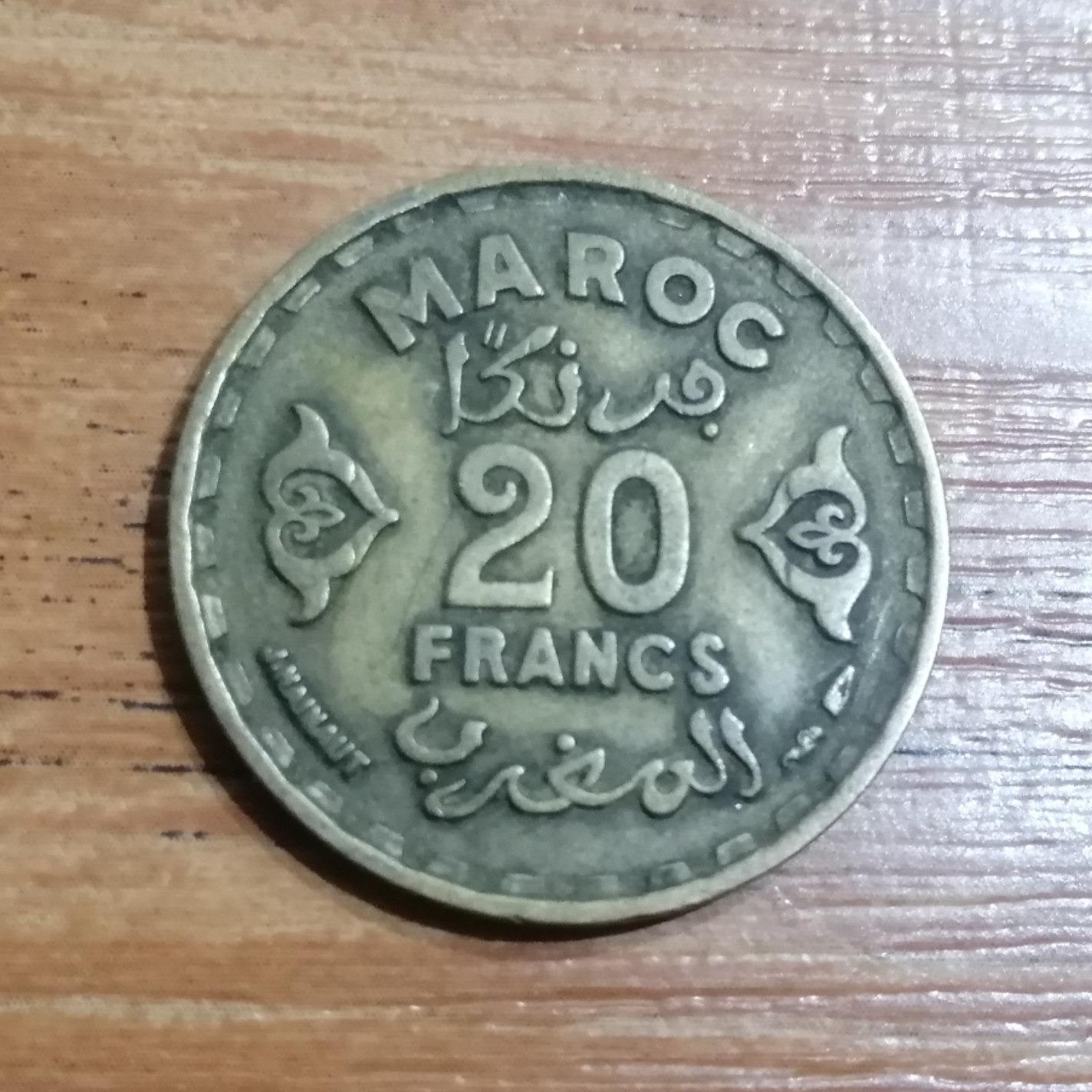 20 فرانک مراکش ( مغرب ) 1952 - 1371 کد 4127