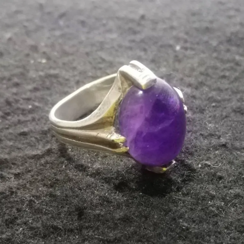  انگشتر نقره آمیتیست رکاب چهارچنگ  کد 9104