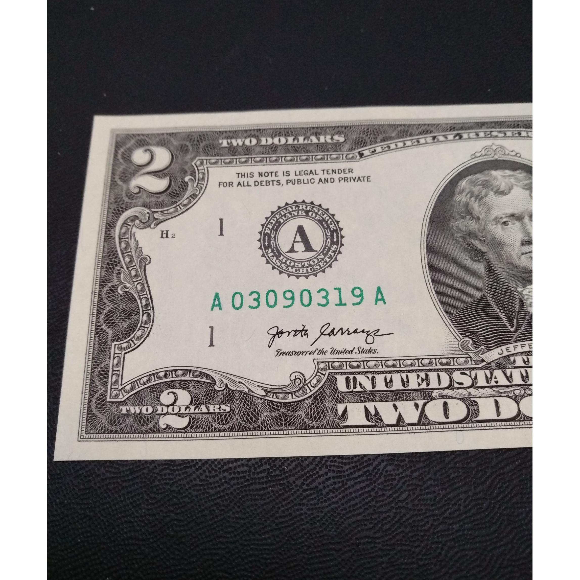 اسکناس 2 دلاری سریال قشنگ صفر دار - سری A-A