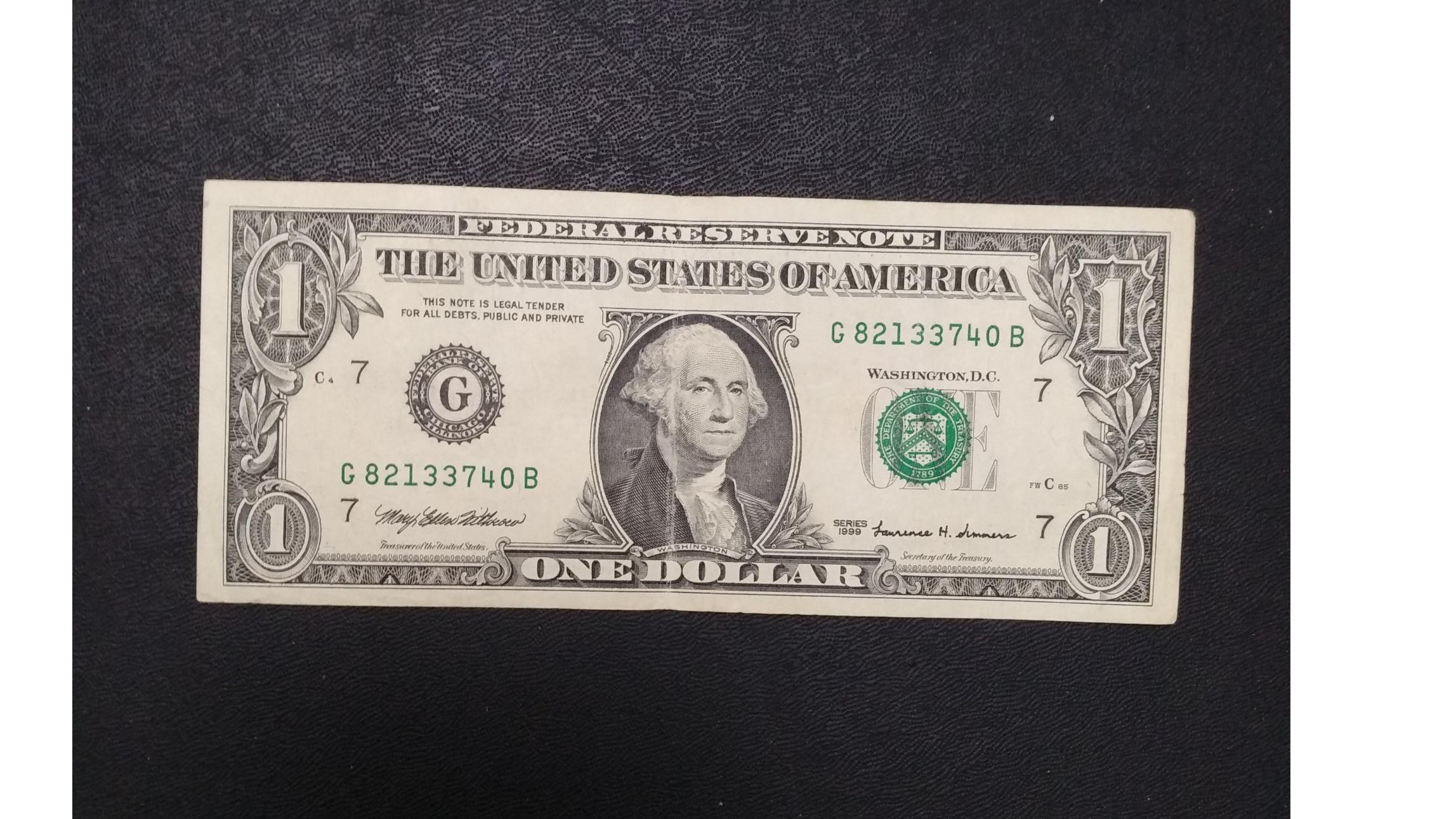 اسکناس 1 دلاری چاپ کمیاب و کلکسیونی 1999 میلادی
