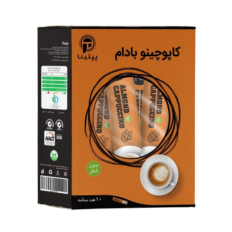 کاپوچینو بادام بدون قند پپتینا جعبه 10 عددی