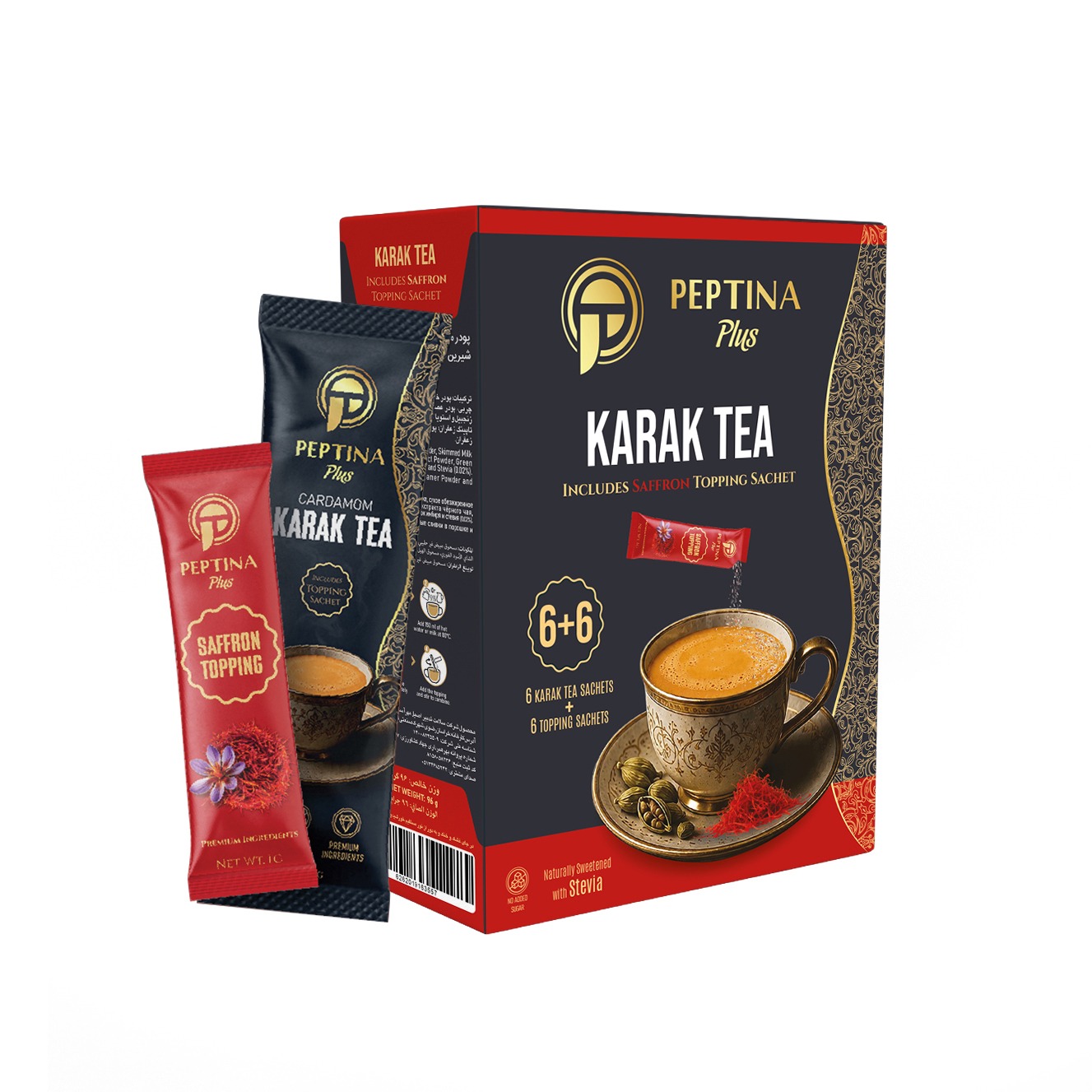 چای کرک با تاپینگ زعفران بدون قند پپتینا-6 ساشه ای