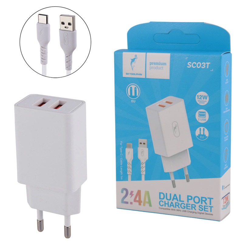 شارژر دیواری موبایل اسکای 12W کابل تایپ سی