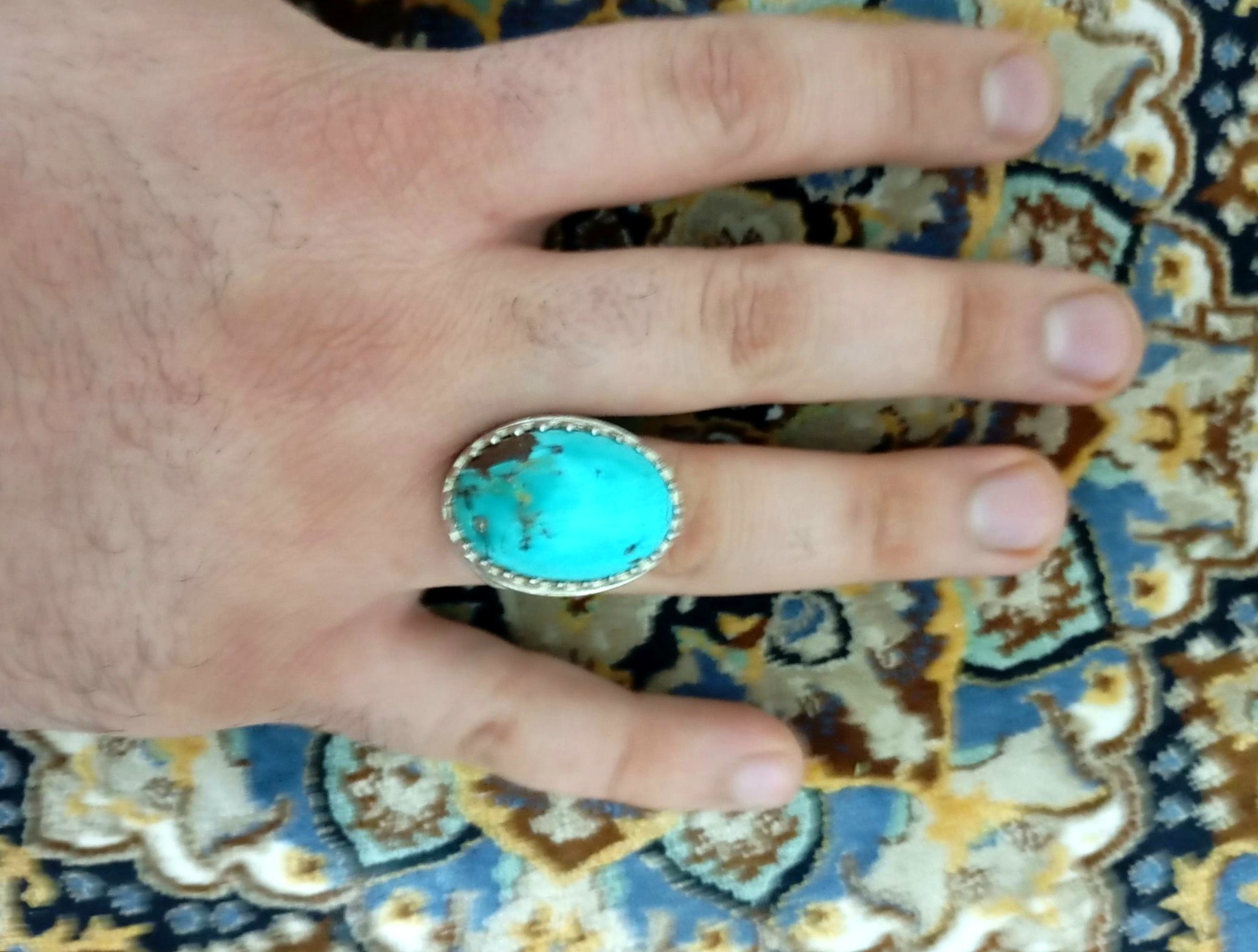 انگشتر فیروزه نیشابور رکاب نقره 925