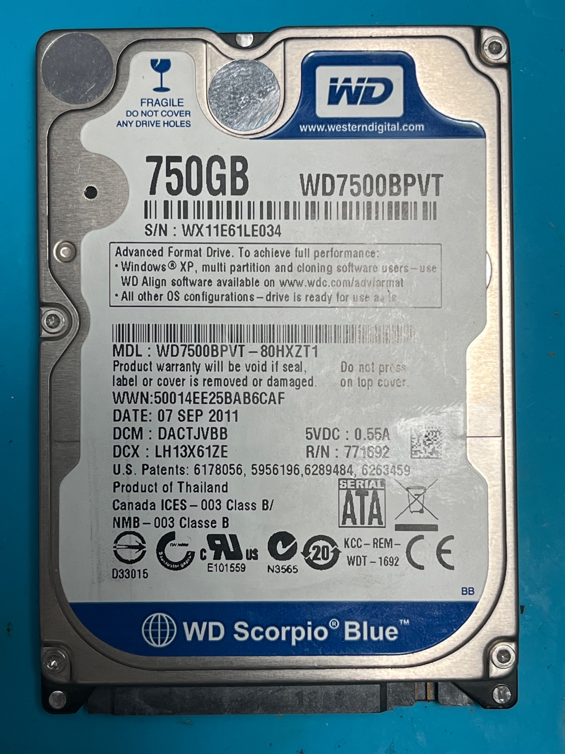 هارد اینترنال 750 گیگ آبی وسترن(WD 750GB Blue)