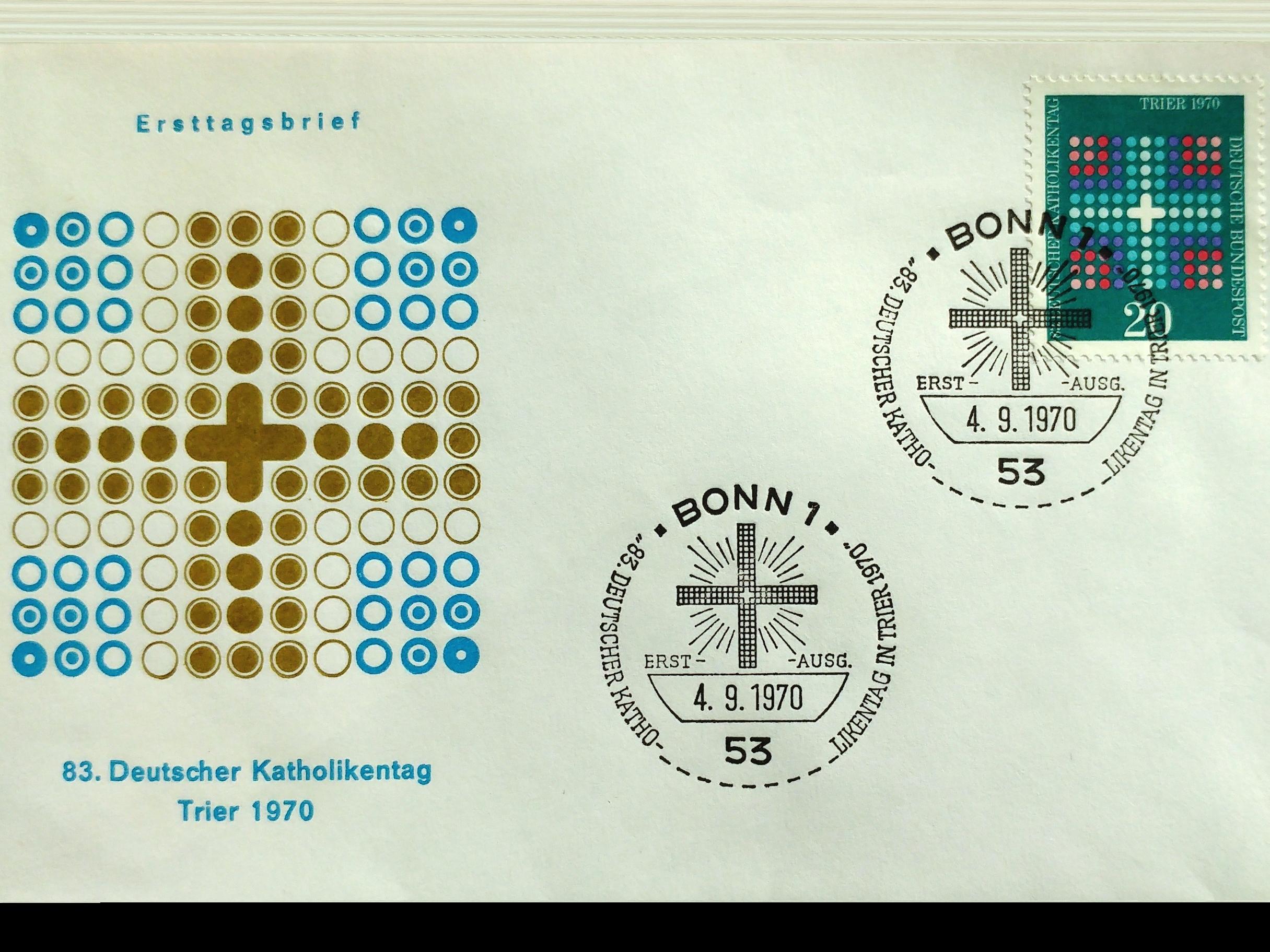 پاکت مهرروز کمیاب نماد سالروز کاتولیک آلمان 1970