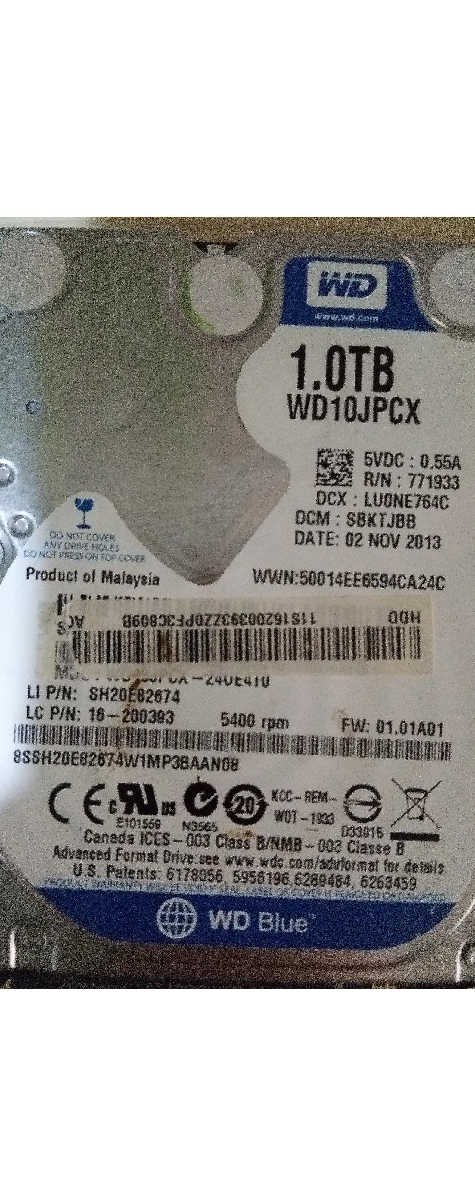 هارد لپ تاپ 1Tb وسترن آبی