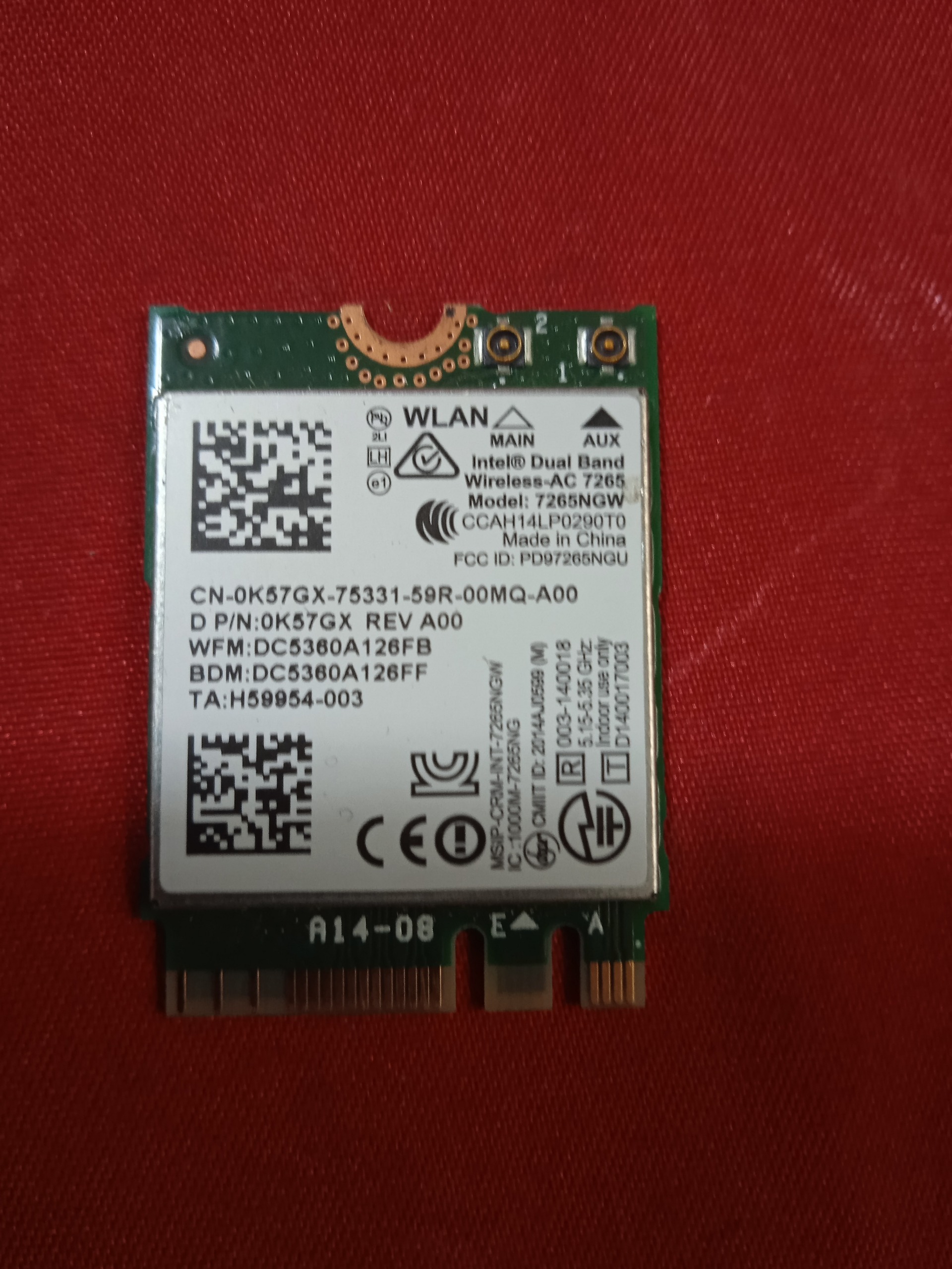 کارت وایرلس لپ تاپ Intel® Wireless-AC 7265NGW