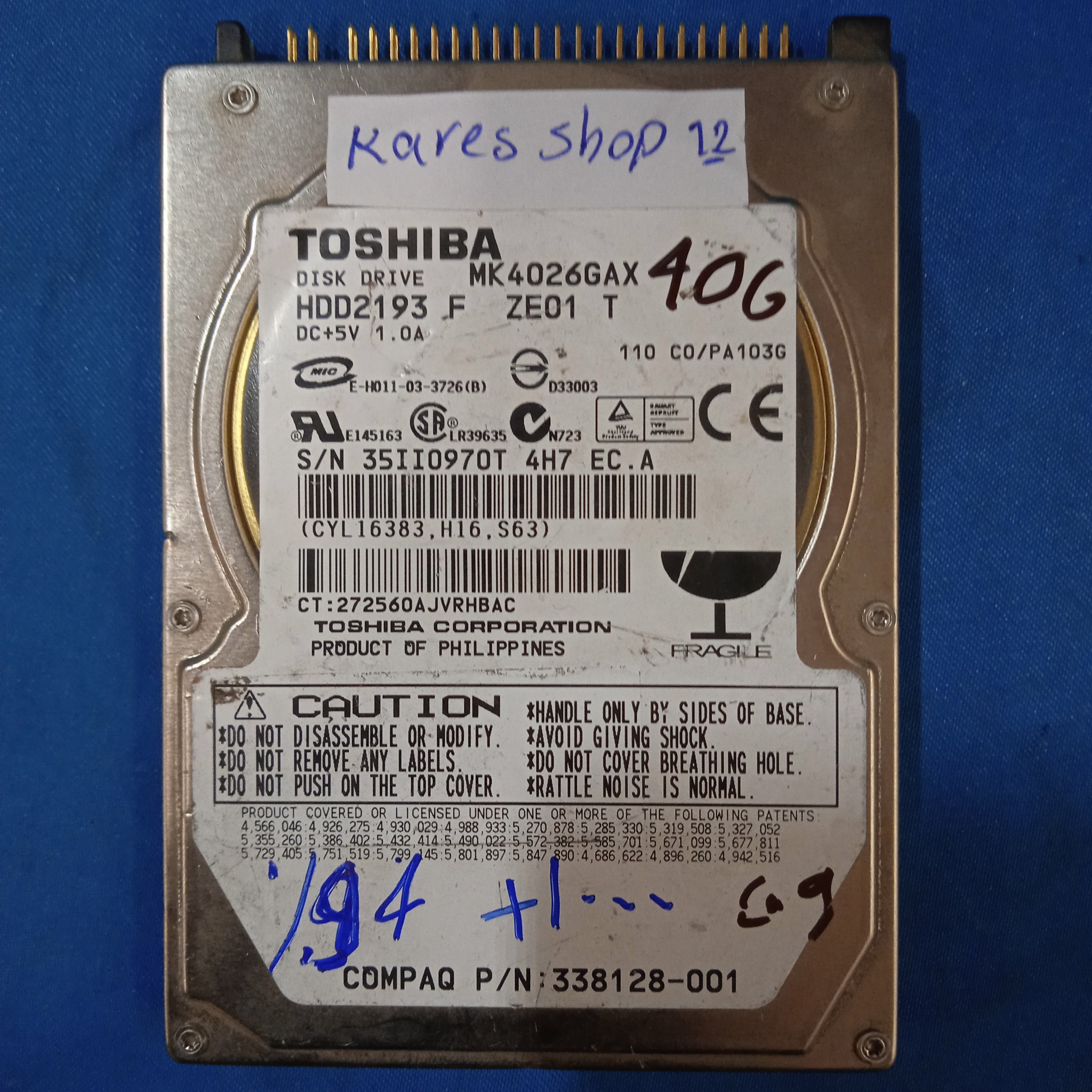 هارد لپ تاپ TOSHIBA MK4026GAX 40G سلامت 94%