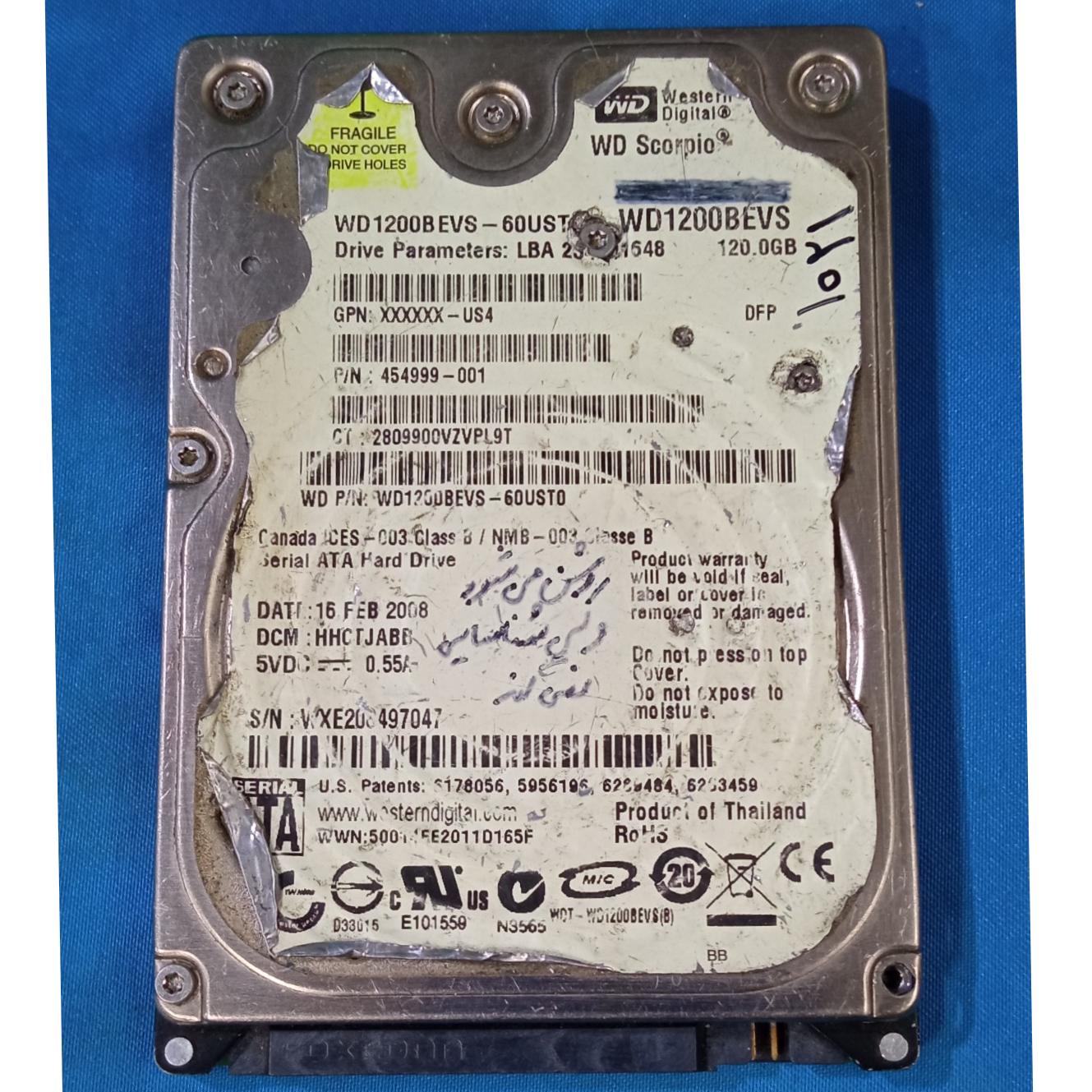 هارد لپ تاپ وسترن دیجیتال WD1200BEVSظرفیت 120GB