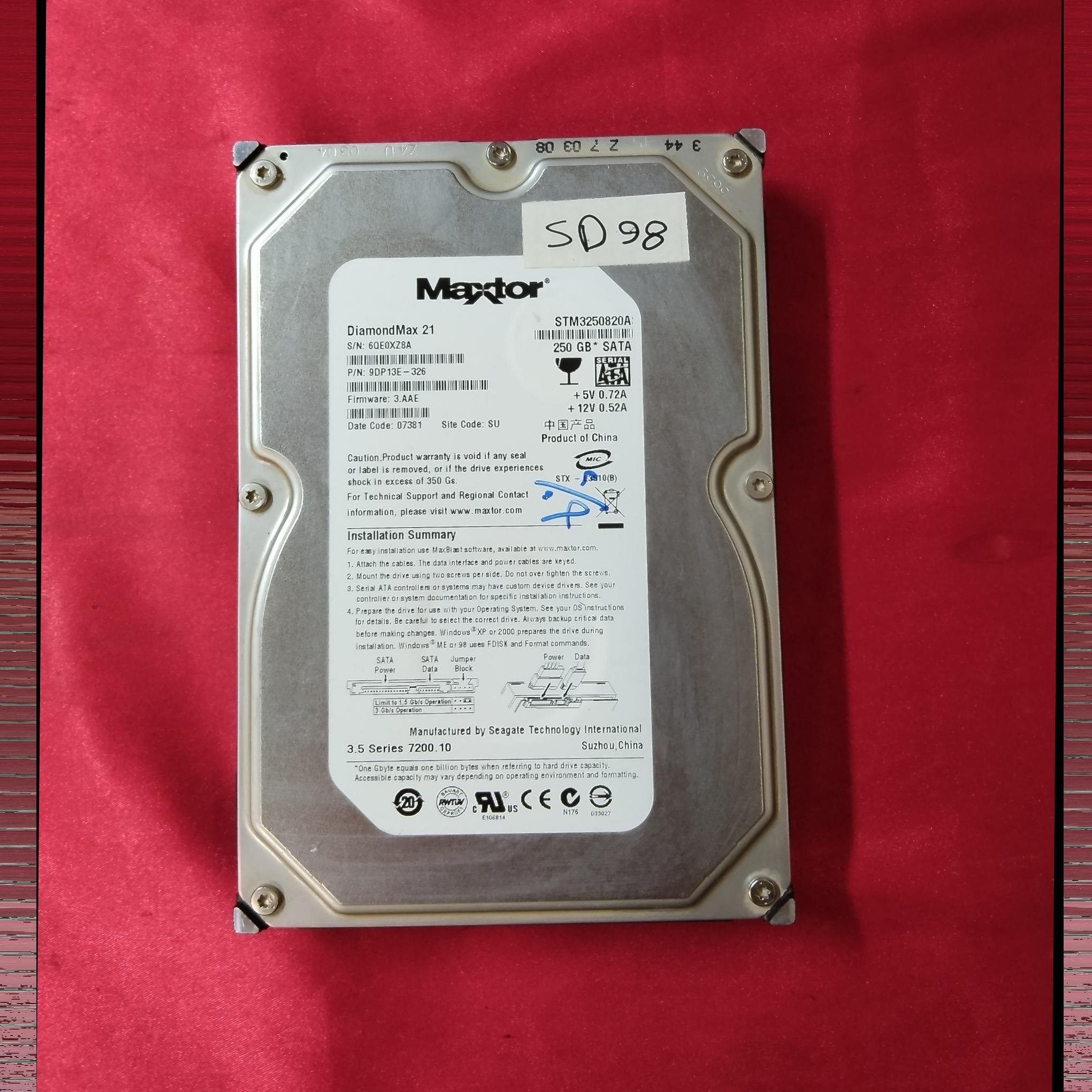 هارد کامپیوتر Maxtor 250GBکدSD98