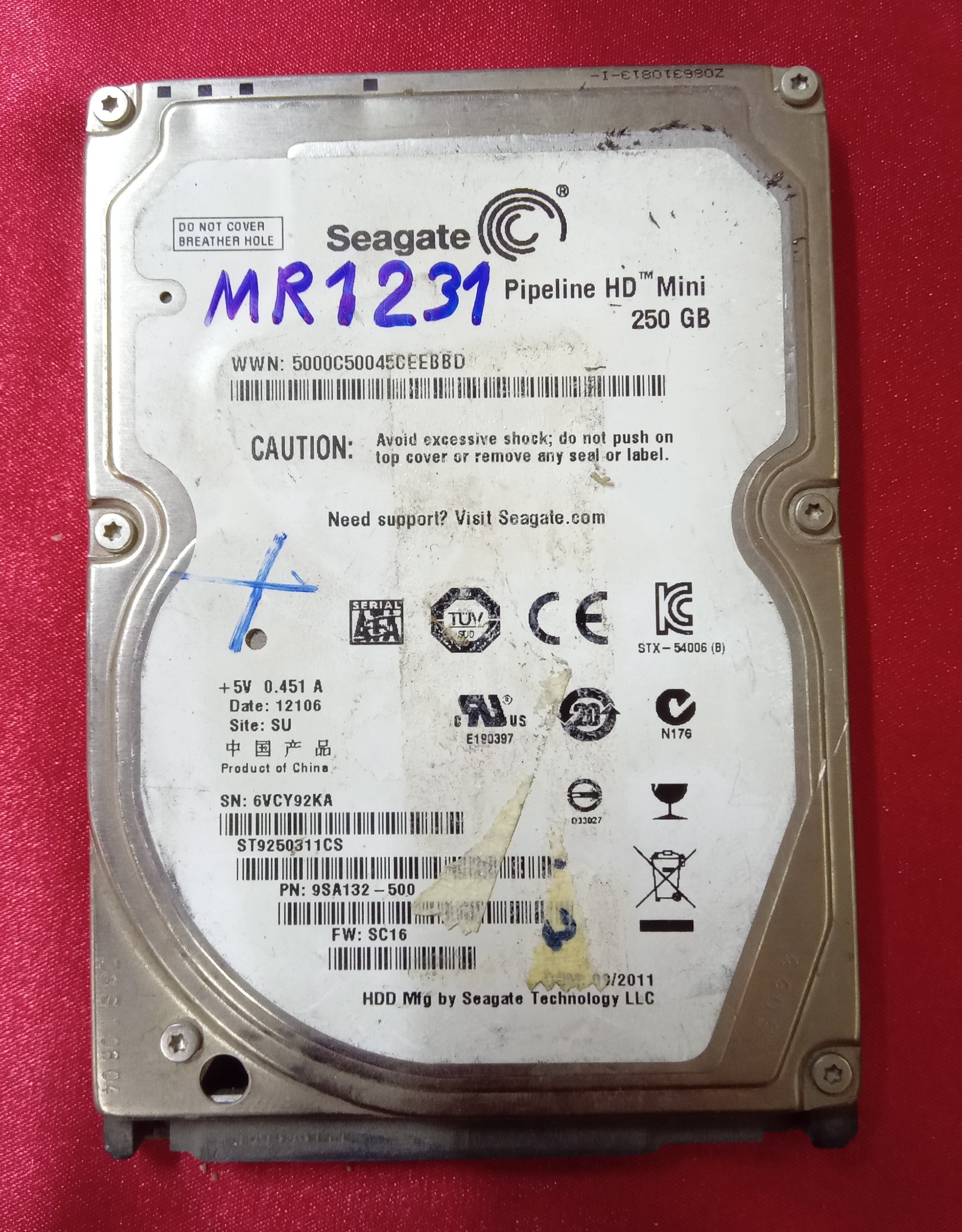 هارد لپ تاپ سیگیت 250GB کدMR1231