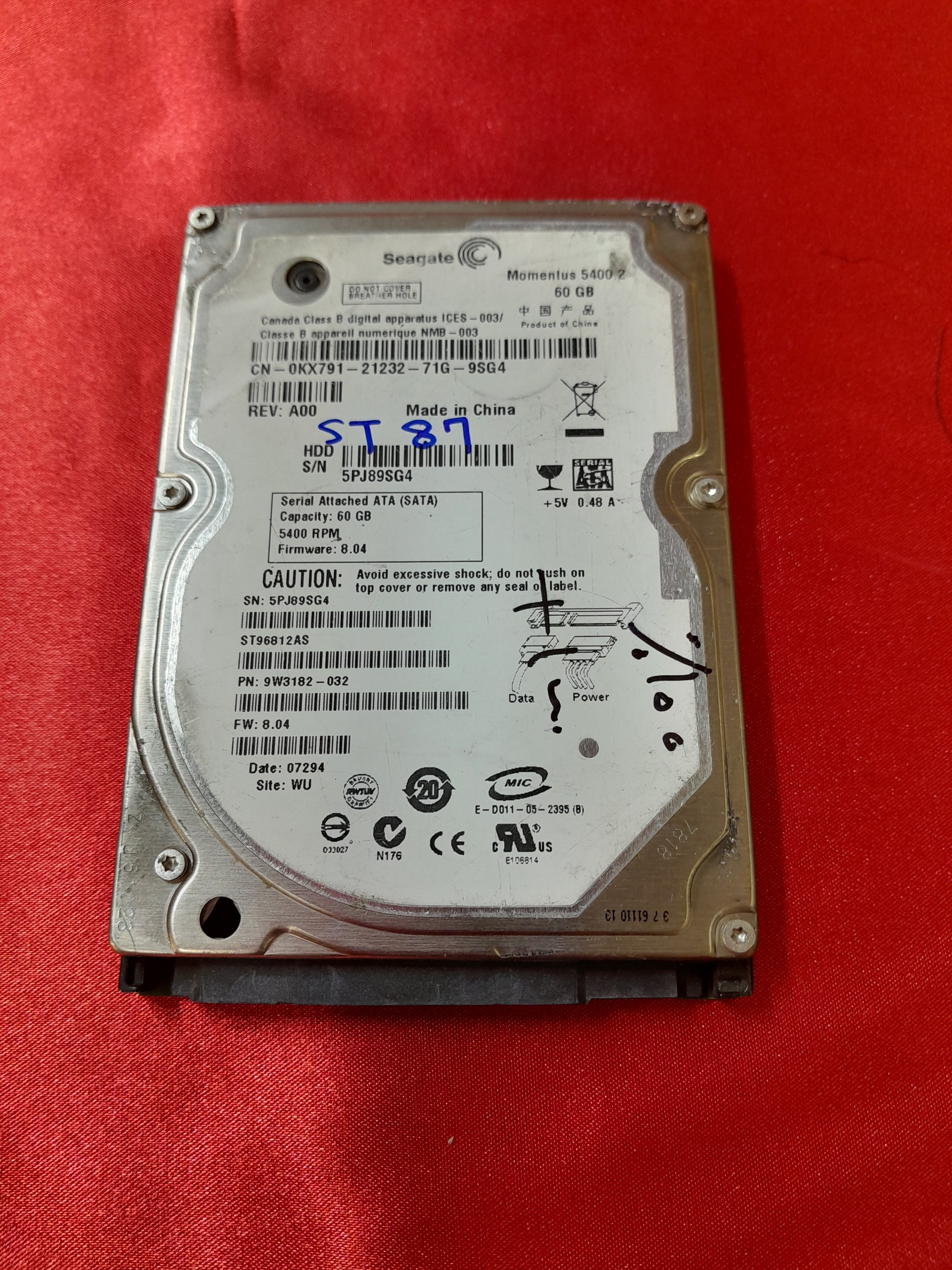 هارد  لپ تاپ 60GB  Seagate سلامت 100% کدSt87