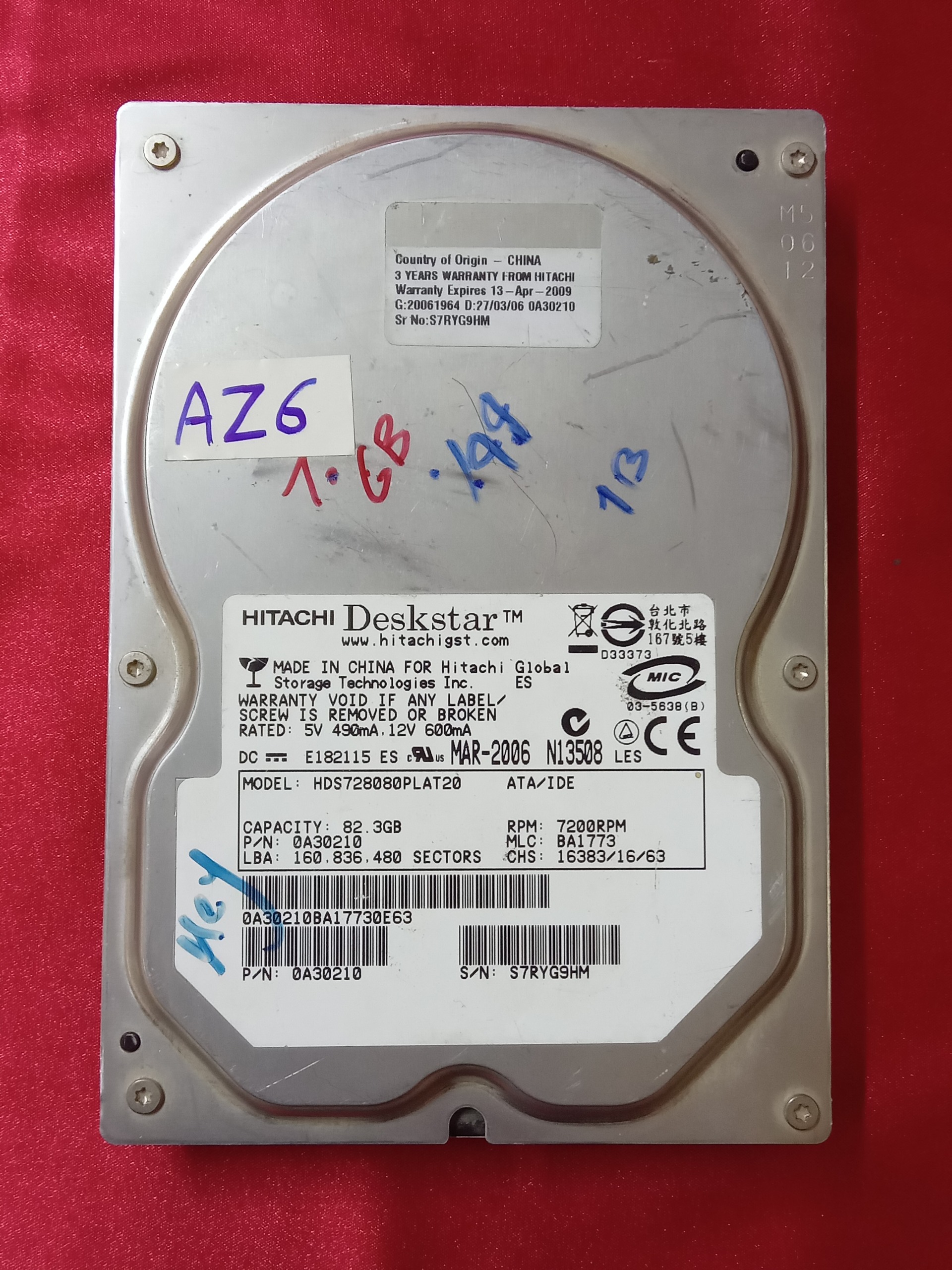 هارد کامپیوتر HITACHI HDS728080PLAT20 80GB 99٪