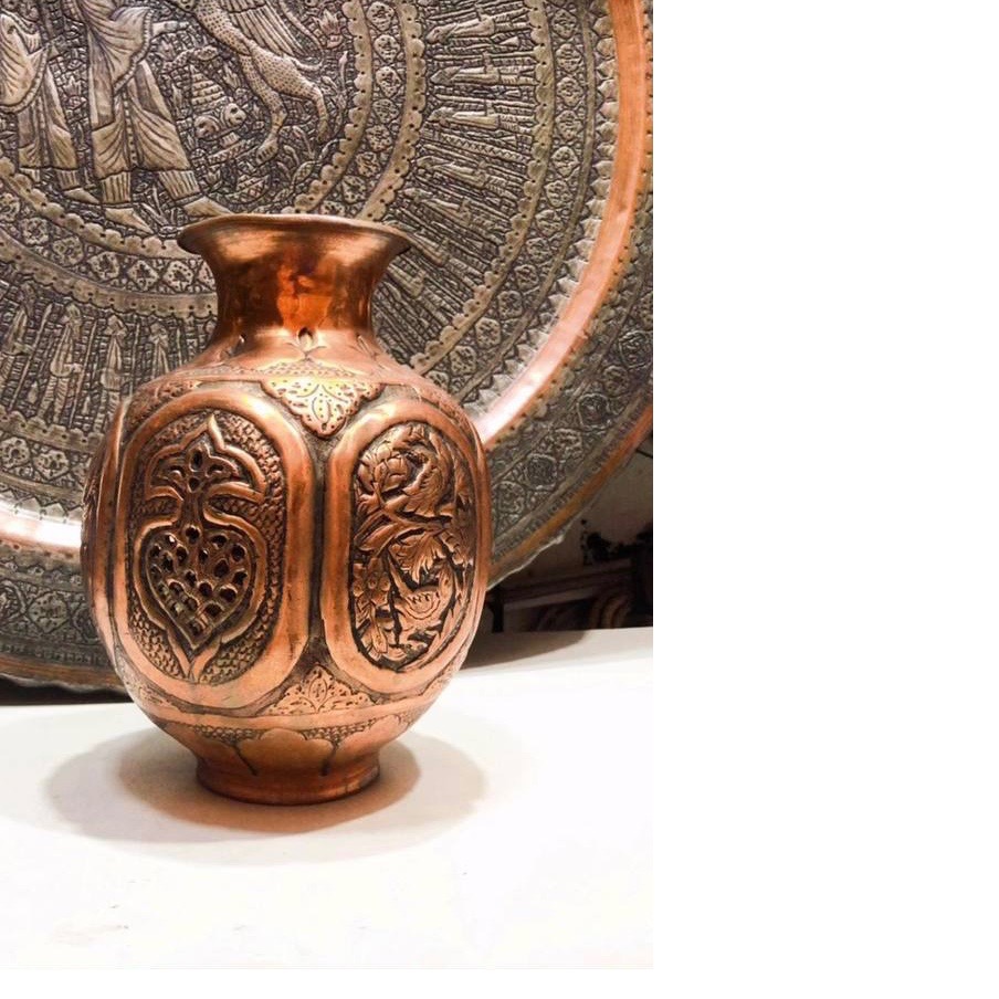 گلدان مسی قلم زنی