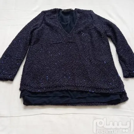 بافت آستر دار سورمه ای zara