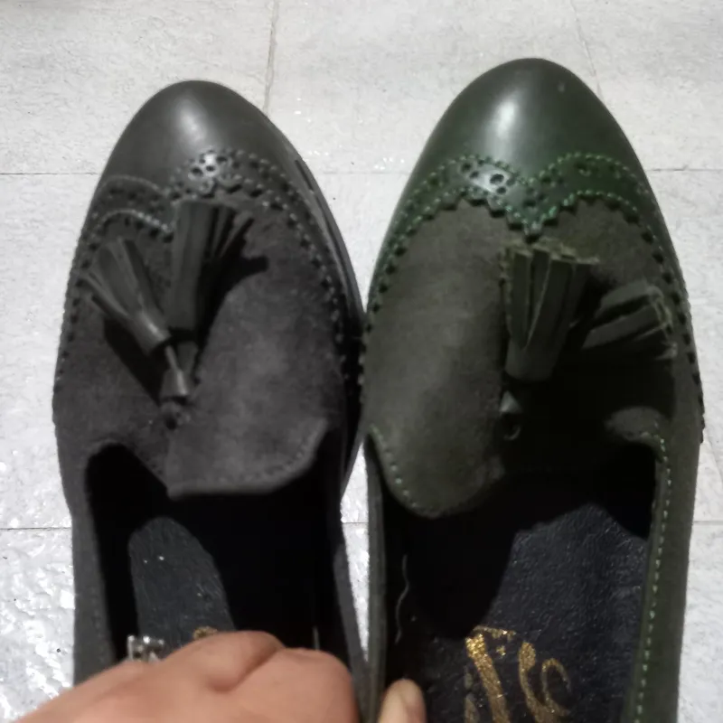 کفش هنری دو رنگ سبز و طوسی سایز 37