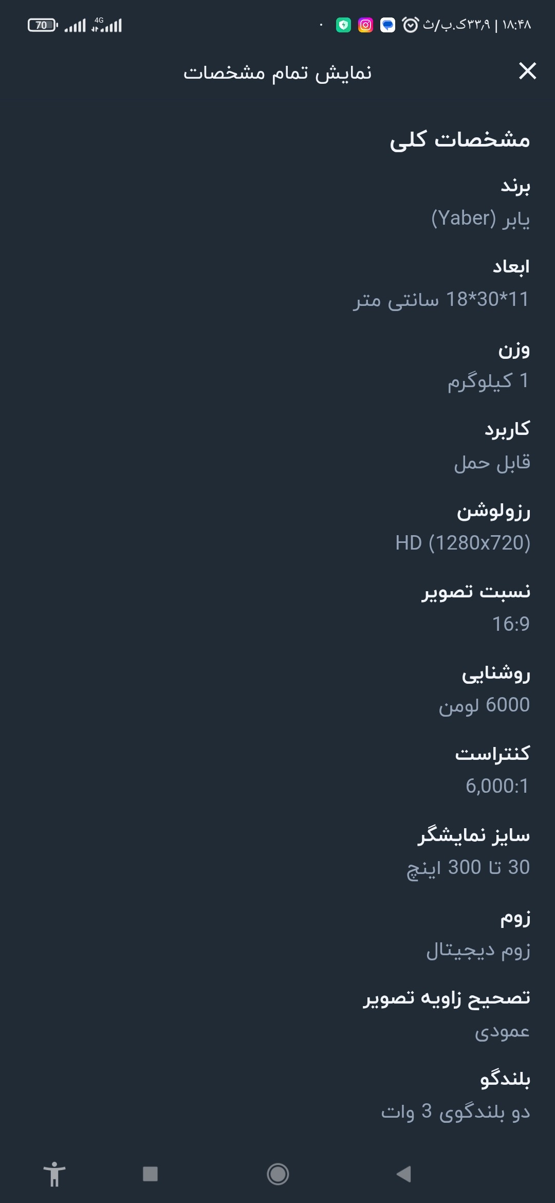ویدیو پرژوکتور یابر و پرده نمایش 300 اینچ