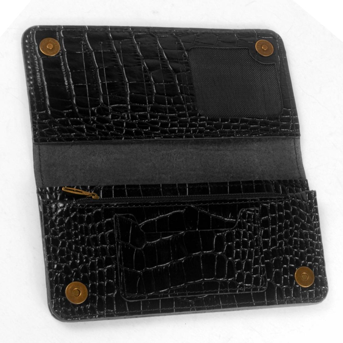 کیف پول چرم طبیعی کروکو مشکی کد K5050