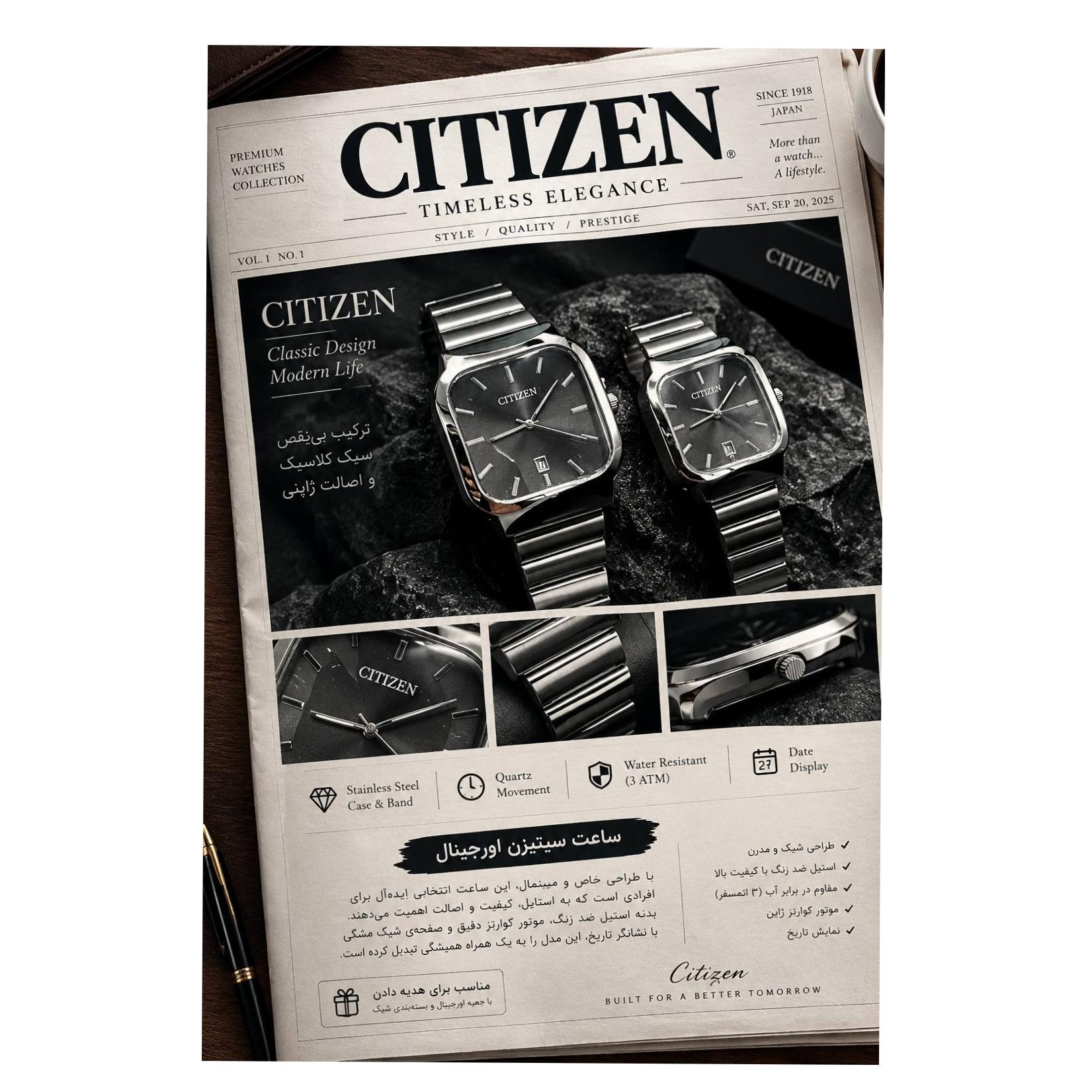 ست ساعت مچی مردانه و زنانه Citizen با تقویم فعال