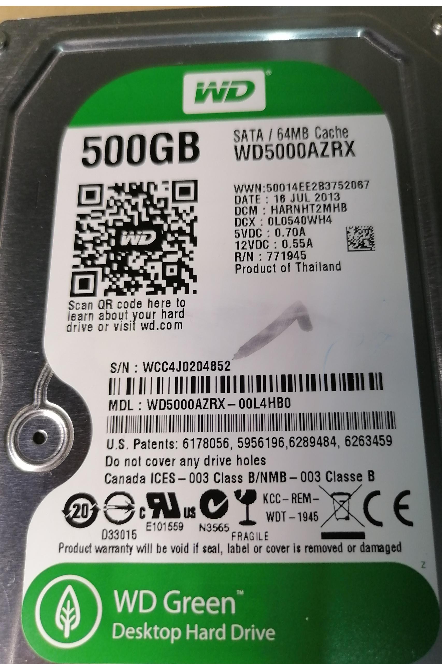 هارد اینترنال 500 گیگابایت وسترن دیجیتال سبز