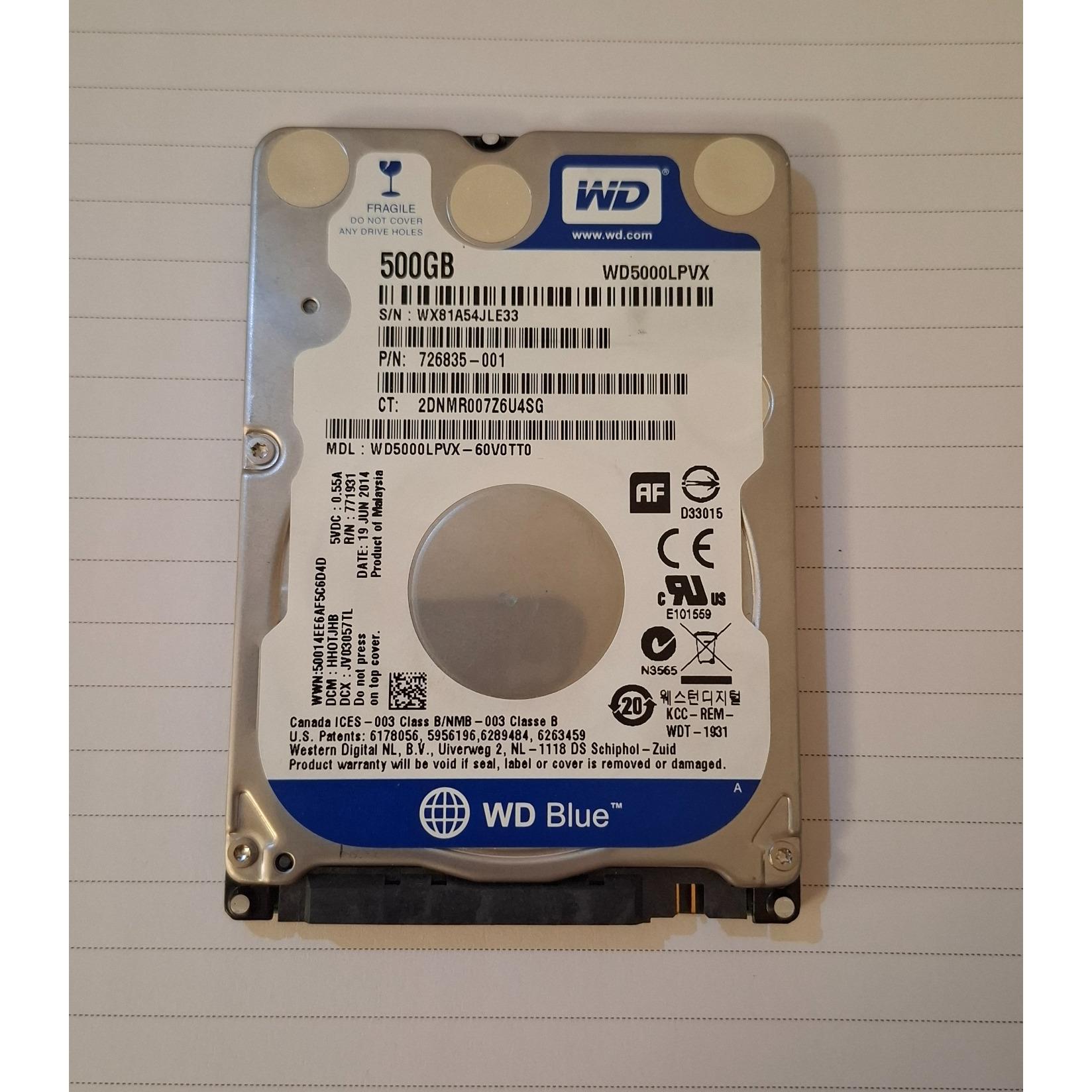 هارد لپ تاپی 500 گیگ وسترن لیبل آبی