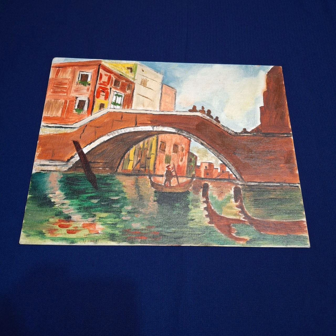 نقاشی قدیمی منظره پل ونیز روی بوم آمریکایی